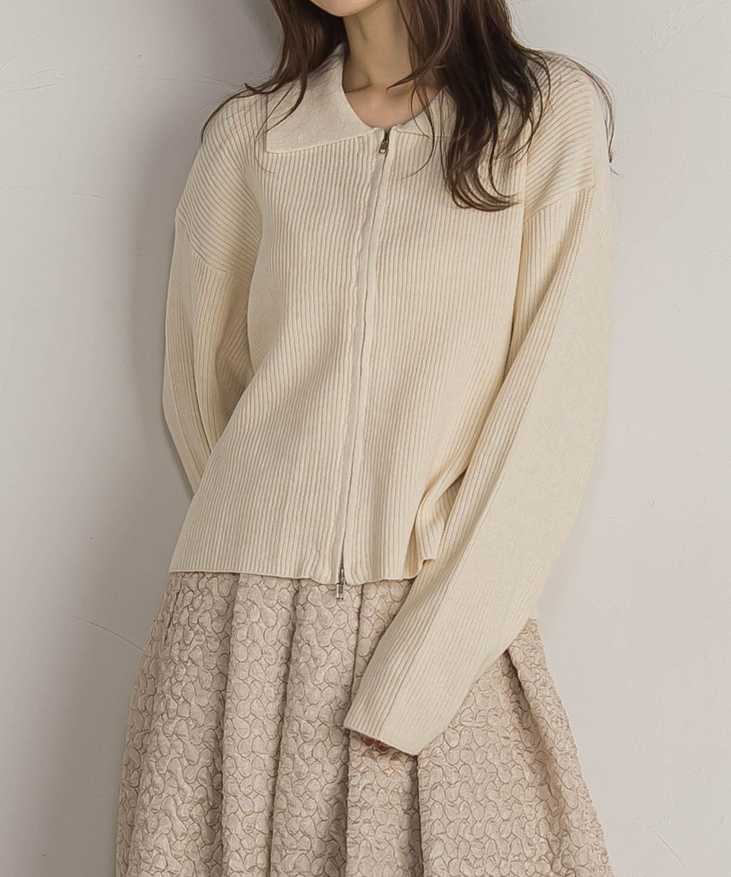 【SALE／50%OFF】ketty ダブルジップニットカーディガン≪手洗い可能≫ ケティ トップス カーディガン ベージュ グレー ホワイトのサムネイル