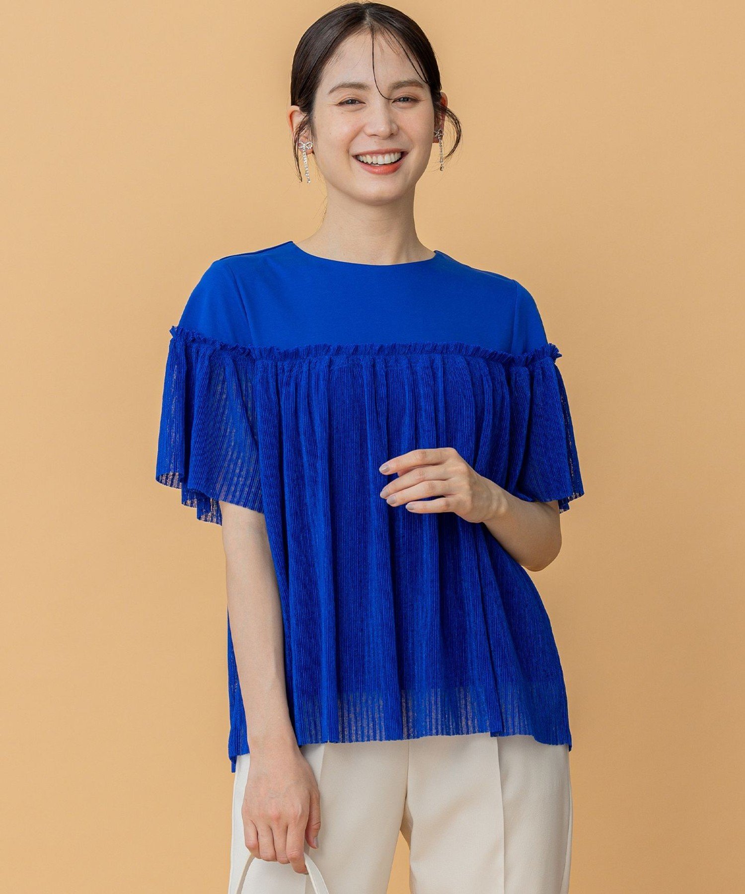 組曲 プリーツコンビ5分袖 カットソー クミキョク トップス カットソー・Tシャツ ブルー ブラック ホワイト