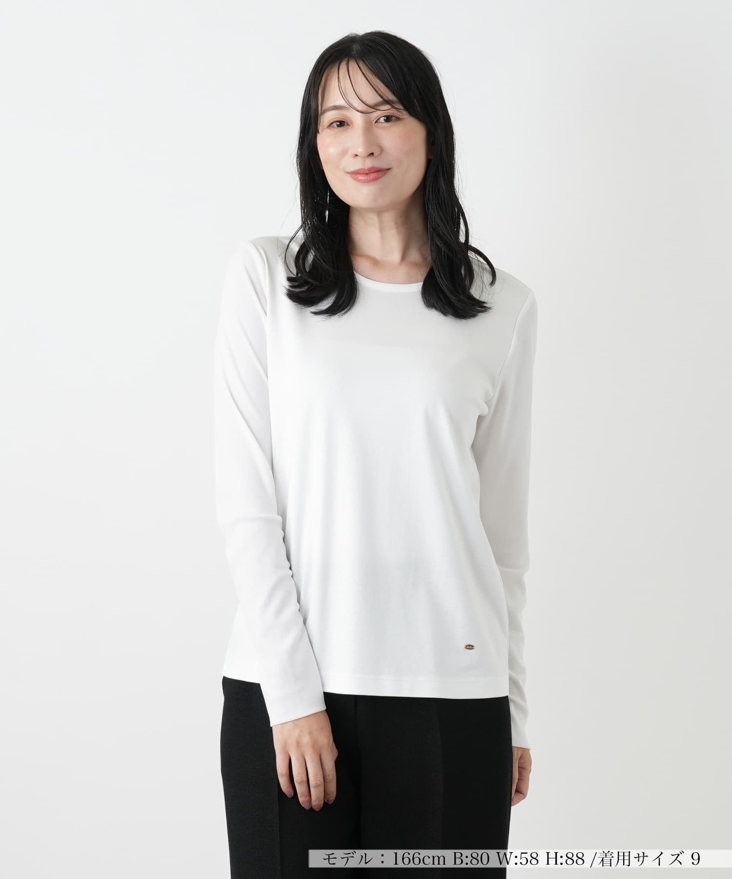 Leilian 袖切替クルーネックカットソー レリアン トップス カットソー・Tシャツ ブラック ネイビー ホワイト