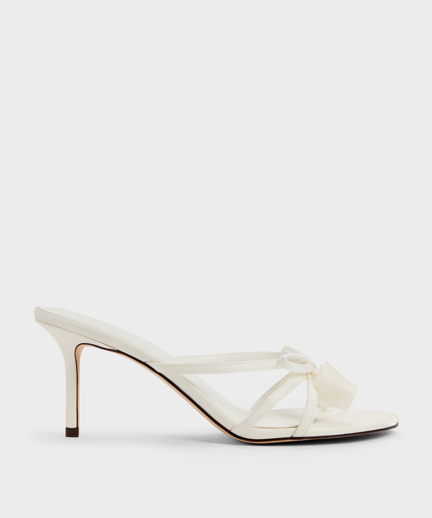 CHARLES & KEITH ボウ フラワー ヒールミュール チャールズアンドキース シューズ・靴 ミュール ホワイト【送料無料】