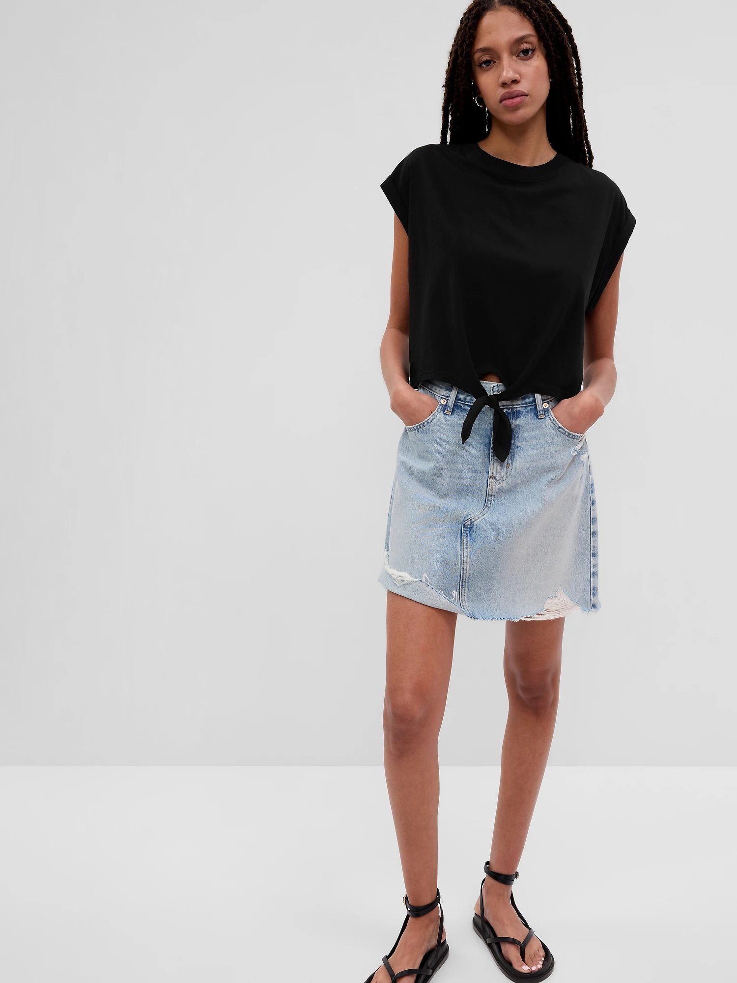 【SALE／49%OFF】GAP (W)ヴィンテージ フロントタイ ドルマンTシャツ ギャップ トップス カットソー・Tシャツ ブラック ホワイト グリーンのサムネイル