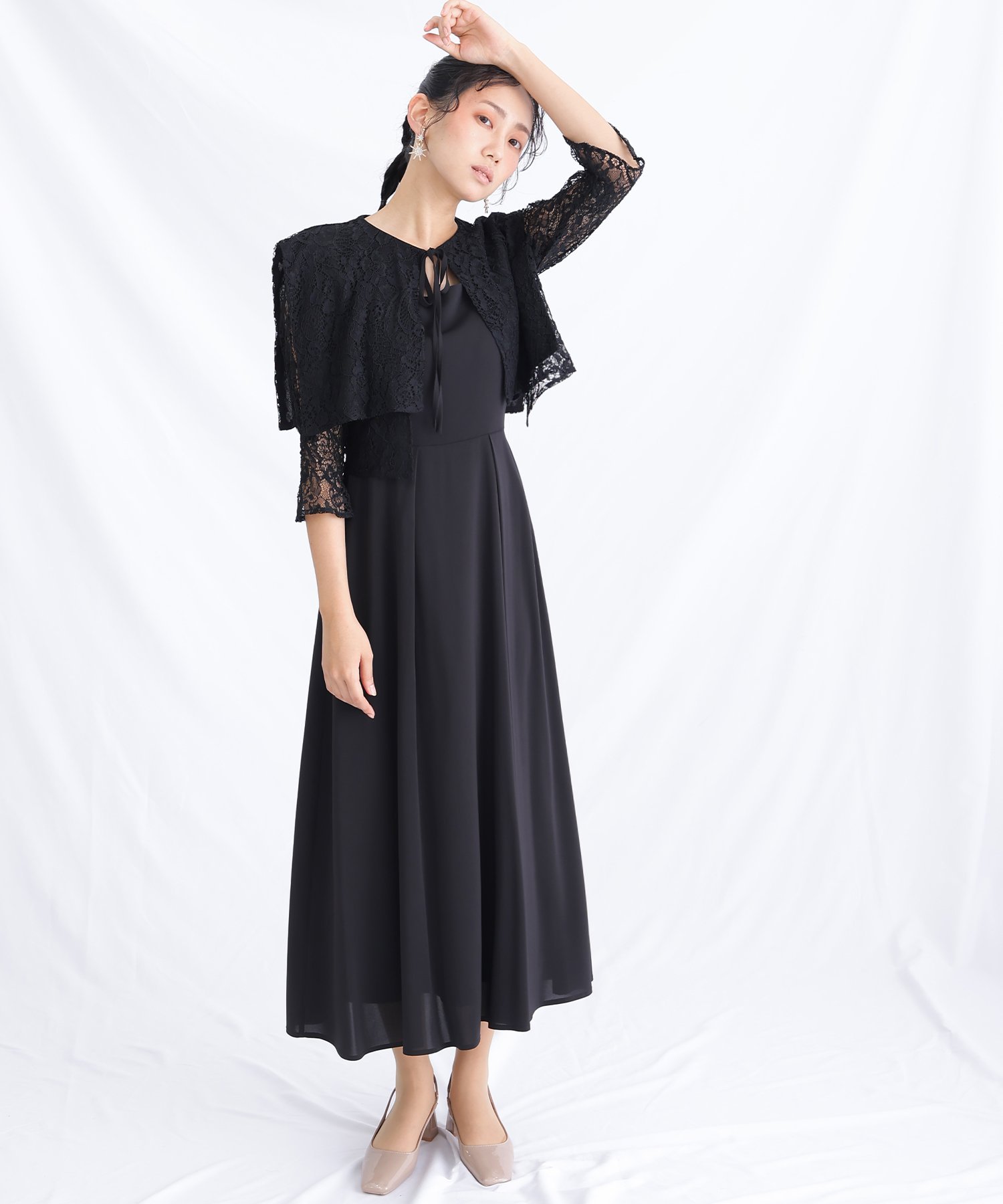 PourVous レースボレロセットドレス結婚式パーティードレスお呼ばれオケージョンドレス同窓会 プールヴー ワンピース・ドレス ドレス ブラック グレー ベージュ【送料無料】