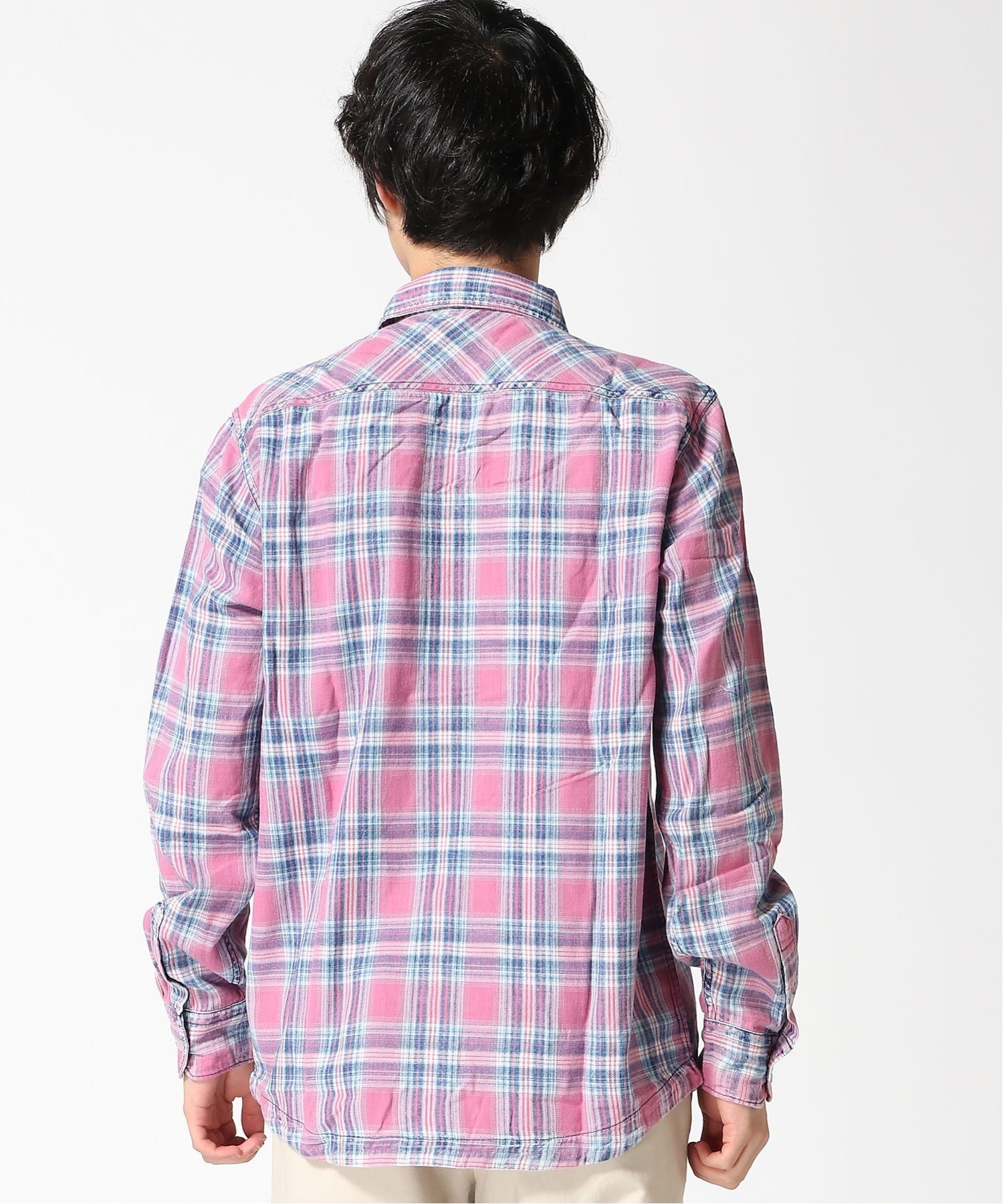 【SALE／50%OFF】REPLAY (M)インディゴチェックコットンシャツ リプレイ トップス シャツ・ブラウス ピンク【送料無料】