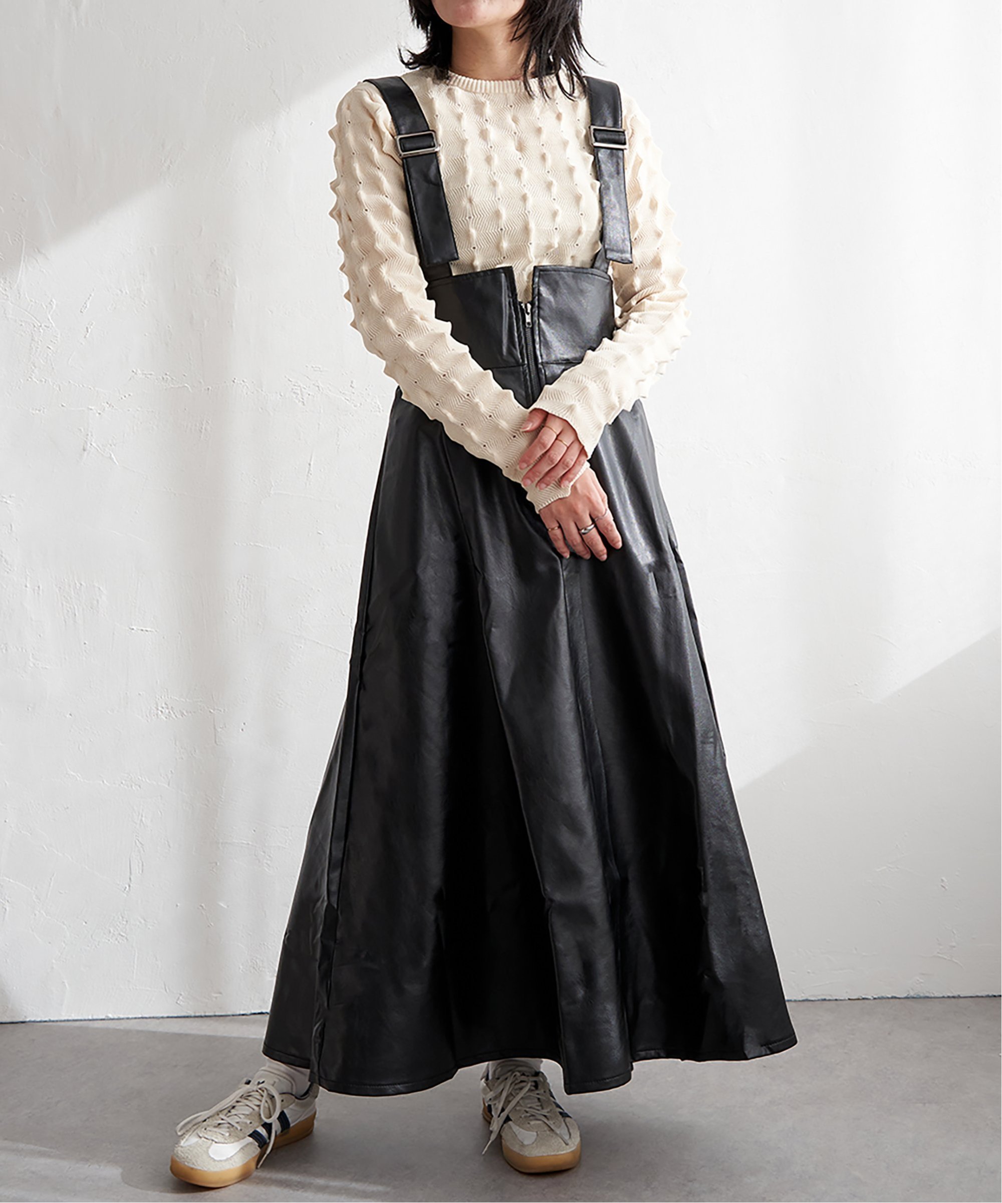 【SALE／10%OFF】VENCE share style Ladys 合皮ジャンスカ ヴァンス エクスチェンジ ワンピース・ドレス ジャンパースカート ブラック ブラウン【送料無料】