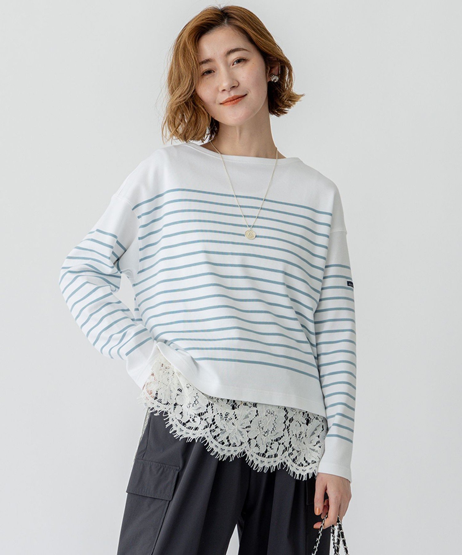 23区 【洗える】Armor-lux スムース パネルボーダー カットソー ニジュウサンク トップス カットソー・Tシャツ ホワイト ブラック