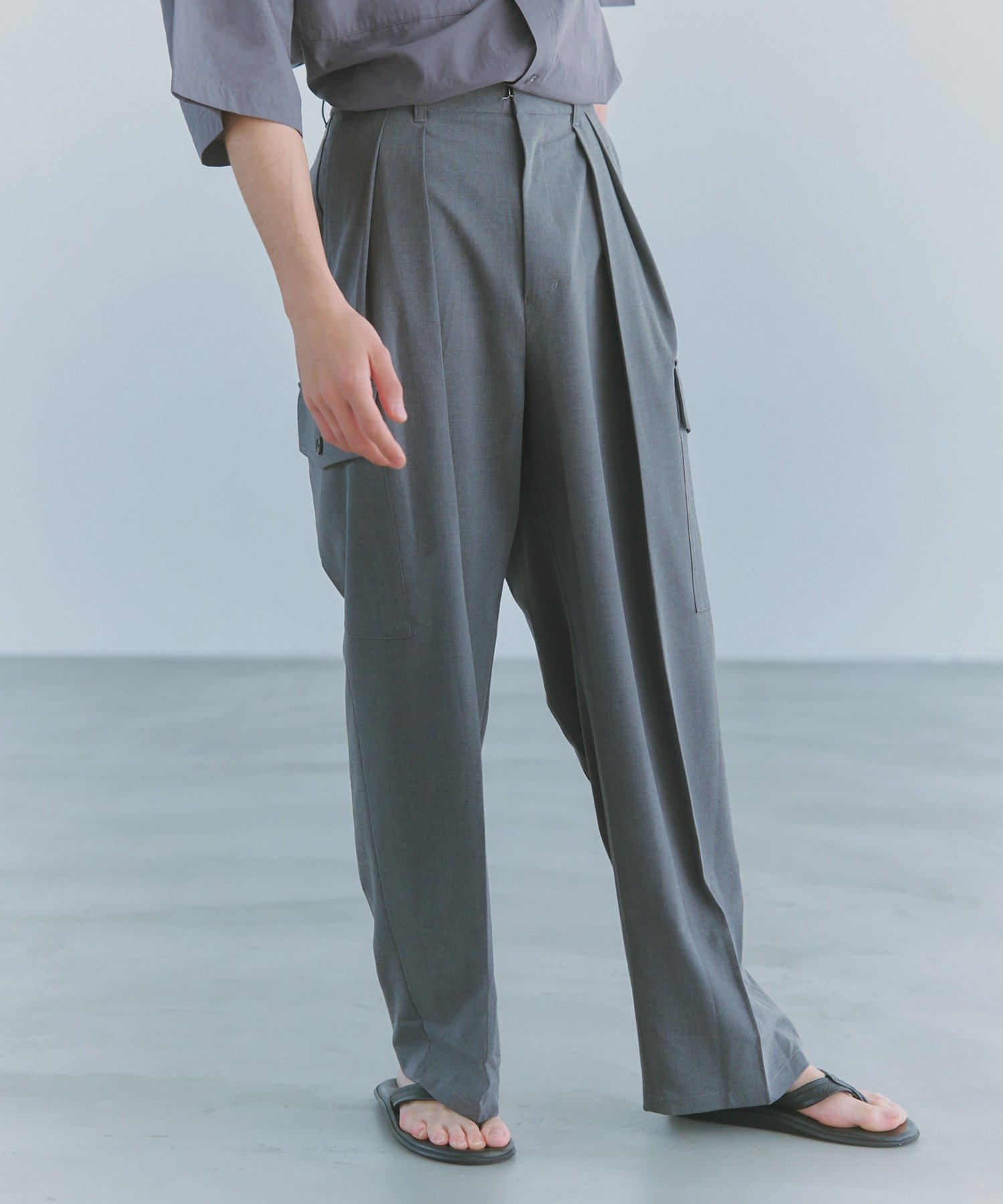 NewAnce NewAnce/Two Tuck Slacks Cargo Pants スラックスカーゴパンツ セットアップセブン パンツ カーゴパンツ グレー ブラック