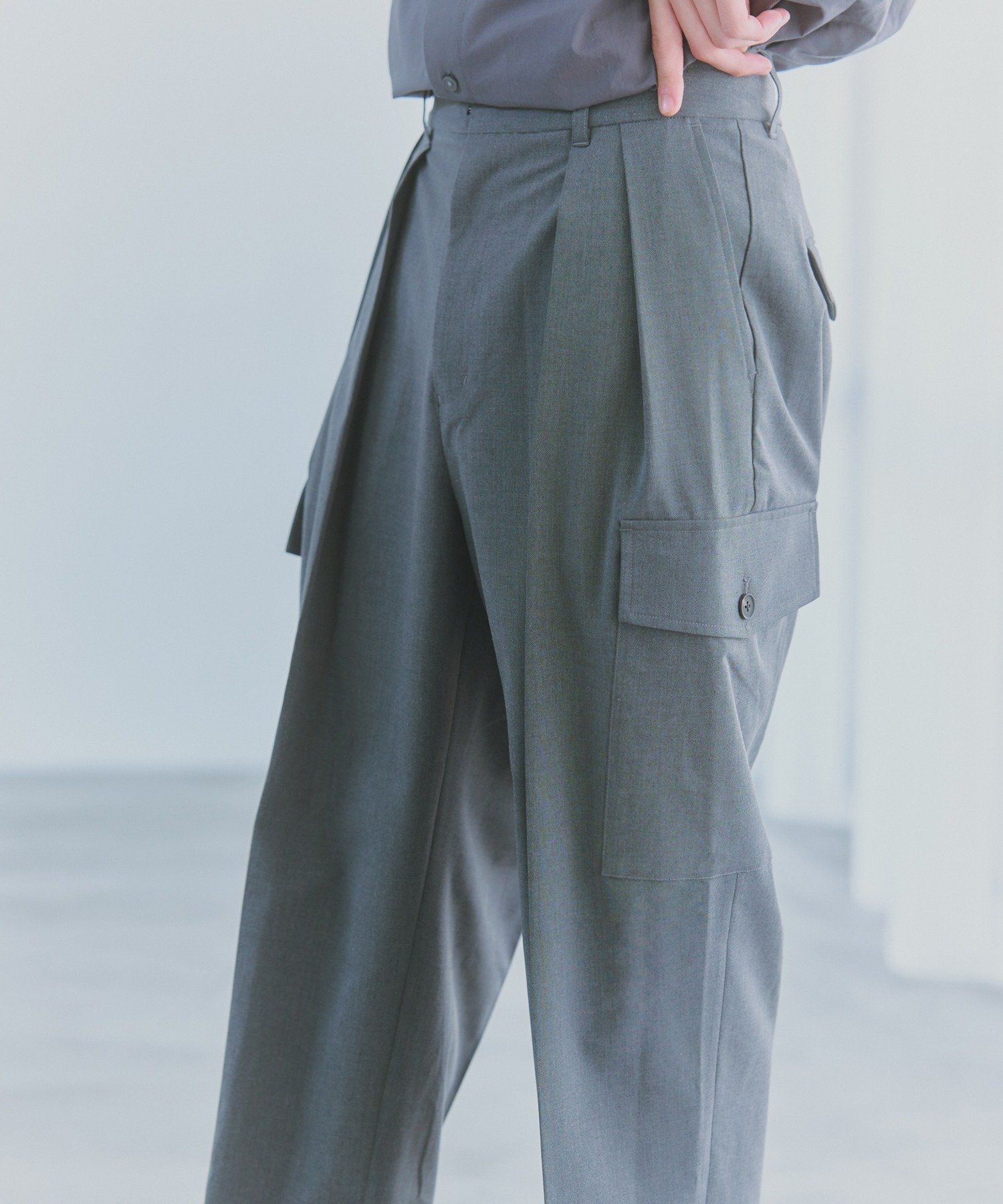 NewAnce NewAnce/Two Tuck Slacks Cargo Pants スラックスカーゴパンツ セットアップセブン パンツ カーゴパンツ グレー ブラック
