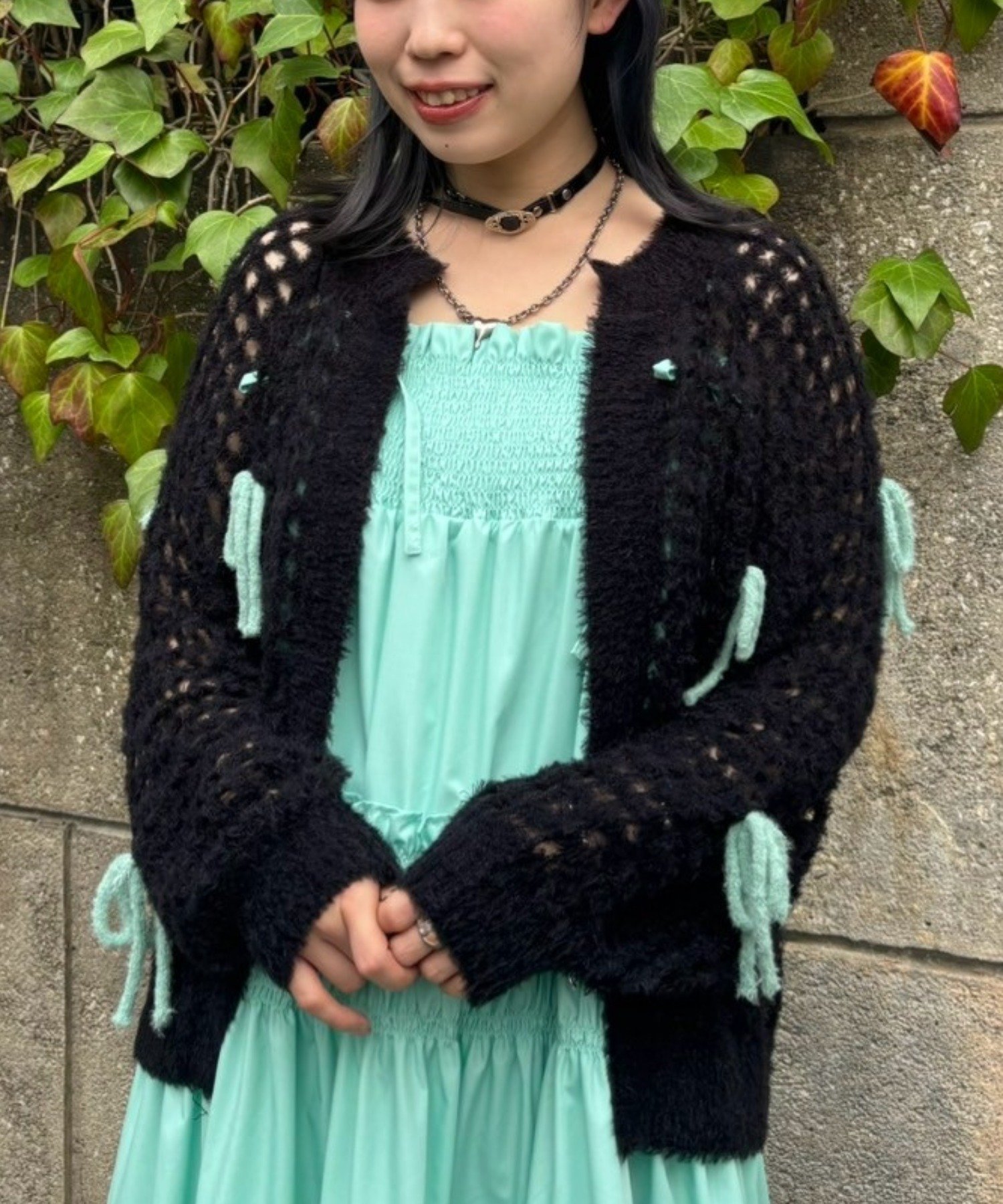 【SALE／50%OFF】Candy Stripper RIBBON MESH KNIT CARDIGAN キャンディストリッパー トップス カーディガン ブラック【送料無料】