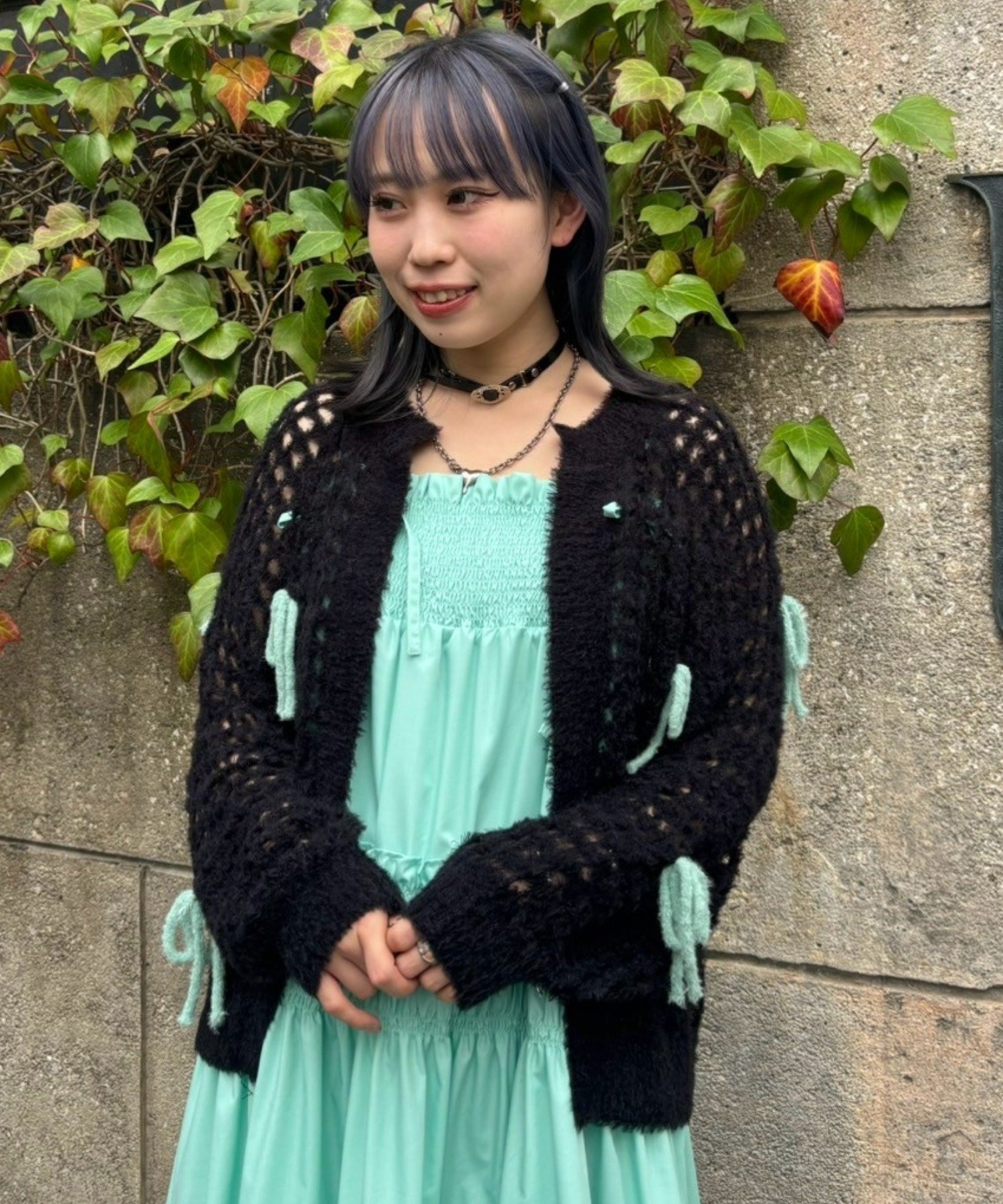 【SALE／50%OFF】Candy Stripper RIBBON MESH KNIT CARDIGAN キャンディストリッパー トップス カーディガン ブラック【送料無料】