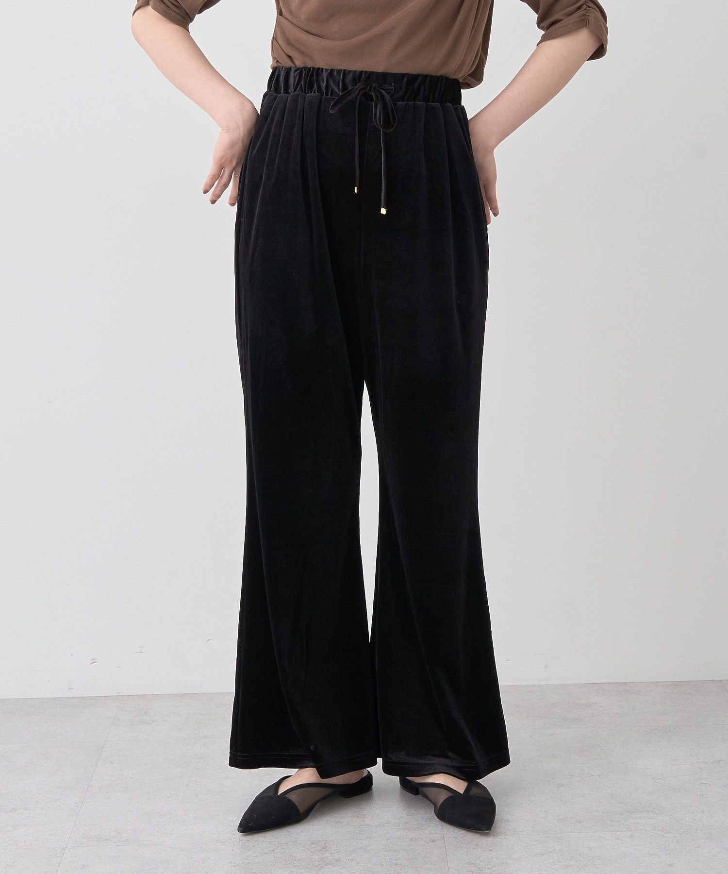 earth music&ecology ベロアフレアパンツ アースミュージック&エコロジー パンツ その他のパンツ ワインレッド ブラック【送料無料】のサムネイル