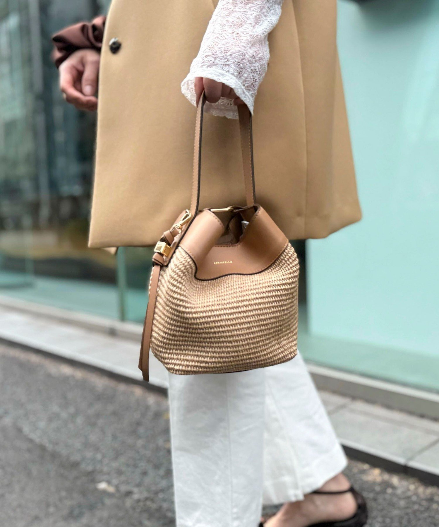 NOLLEY'S 【LORISTELLA/ロリステッラ】キューブワンハンドル雑材コンビバッグ ノーリーズ バッグ ショルダーバッグ ブラウン ベージュ【送料無料】