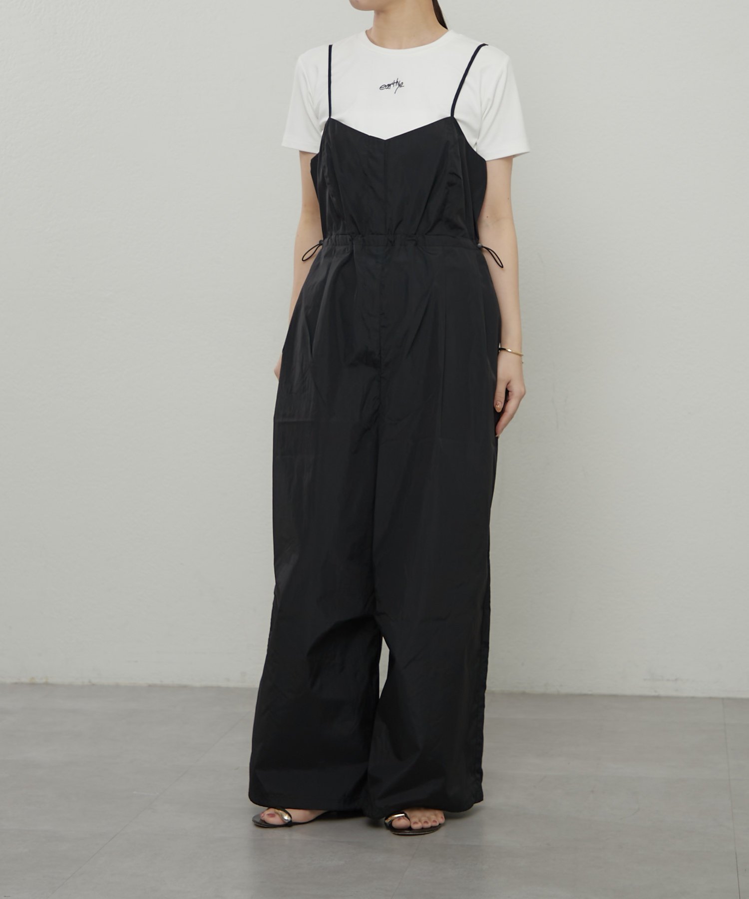 【SALE／68%OFF】PAL GROUP OUTLET 【earthy_】ナイロンキャミサロペット パル グループ アウトレット オールインワン・オーバーオール オーバーオール・サロペット ベージュ ブラック【送料無料】