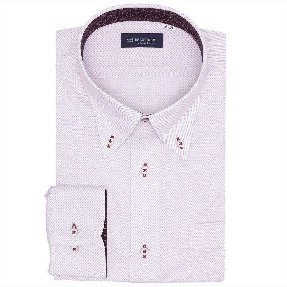 【SALE／33%OFF】BRICK HOUSE by Tokyo Shirts 【ストレッチ・大きいサイズ】 ボタンダウン 長袖 形態安定 ワイシャツ ニットシャツ BM01J707AB13B2N-07 トーキョーシャツ スーツ・フォーマル Yシャツ・カッターシャツ パープル