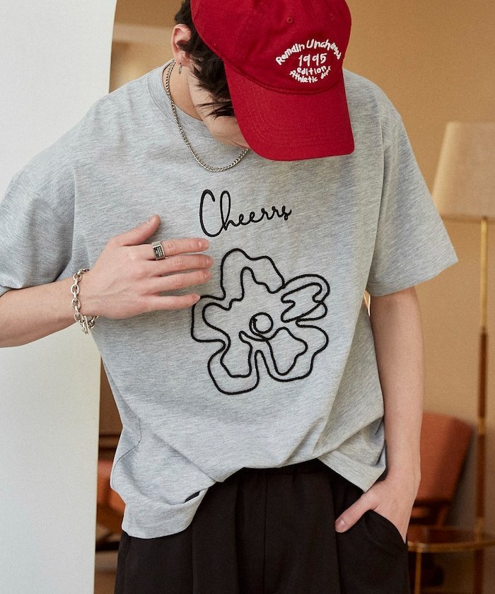 PUBLUX ＜機能性素材＞LOVE POP STUDIO コード フラワー Tシャツ 限定展開 フリークスストア トップス カットソー・Tシャツ グレー ネイビー ホワイト