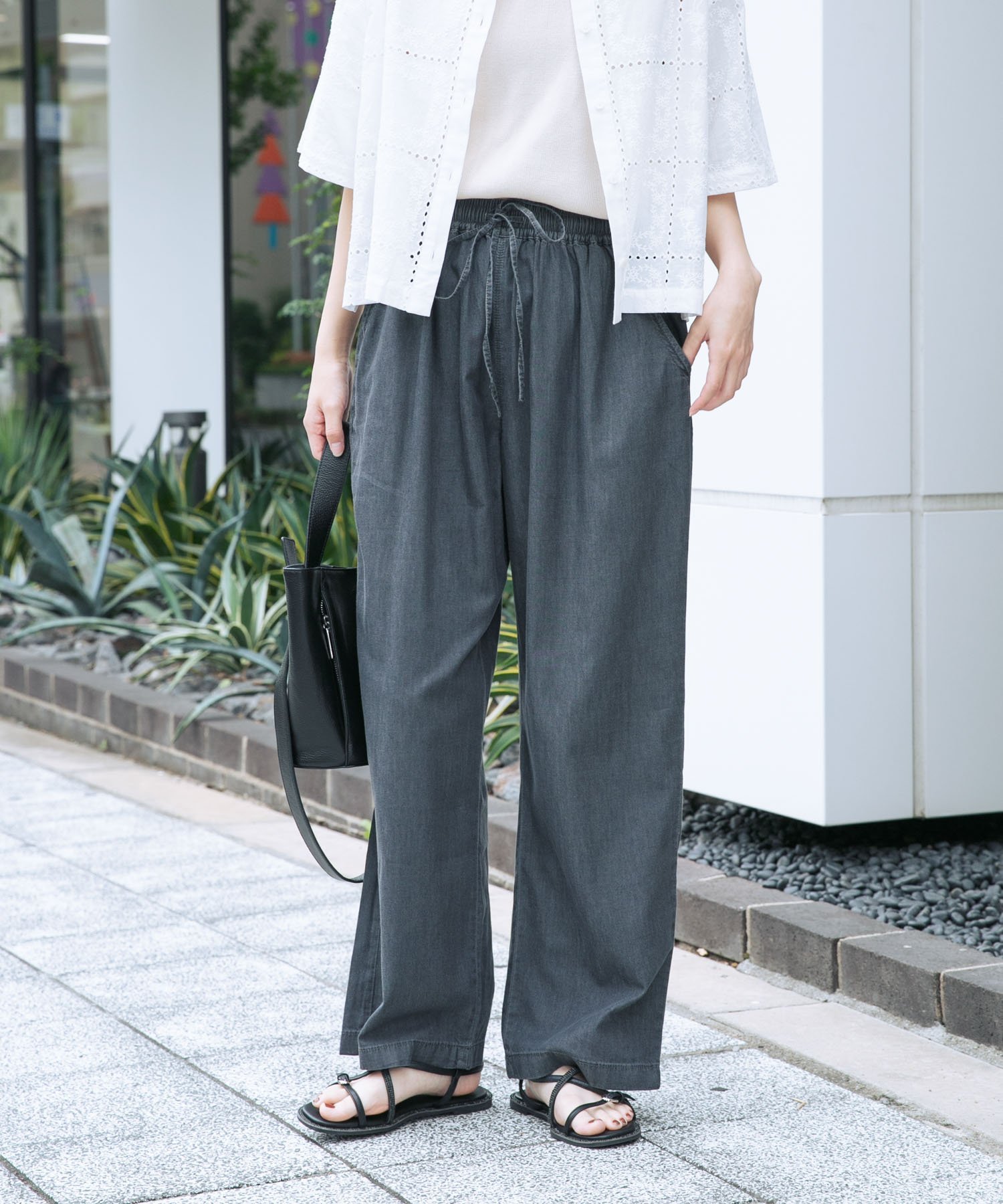 URBAN RESEARCH ITEMS 『洗濯可』レーヨンデニムワイドパンツ アーバンリサーチアイテムズ パンツ ジーンズ・デニムパンツ ブルー ブラック