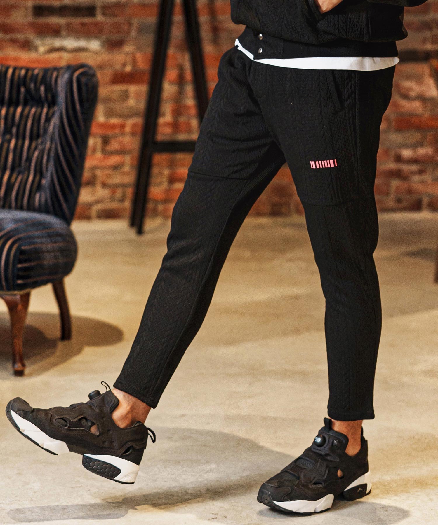 mp14427-Cable Knit Like Jacquard Knit sew Pants イージーパンツ カンビオ パンツ その他のパンツ ホワイト ブラック ネイビー