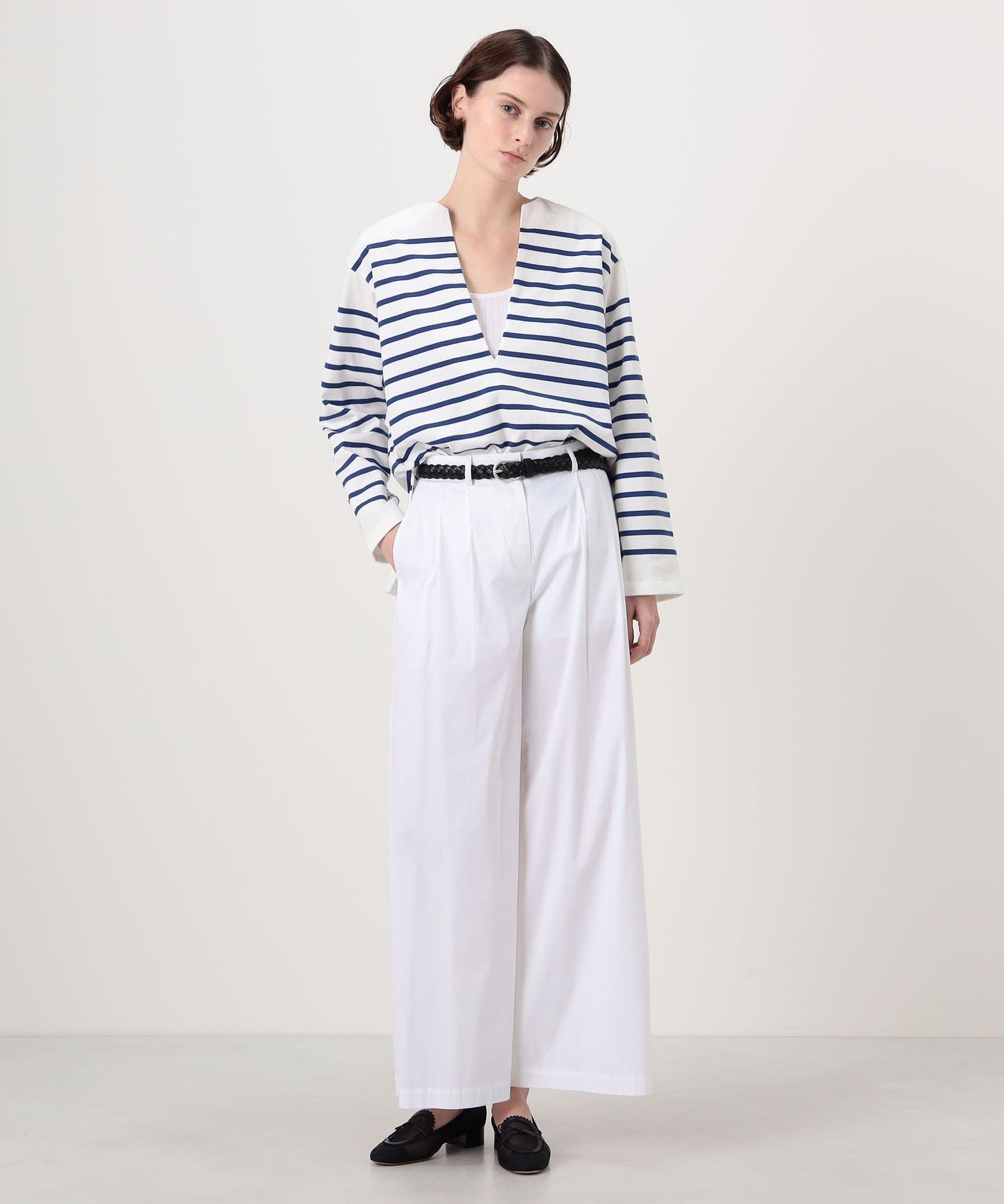 MACPHEE パネルボーダー キーネックプルオーバー トゥモローランド トップス カットソー・Tシャツ ブルー