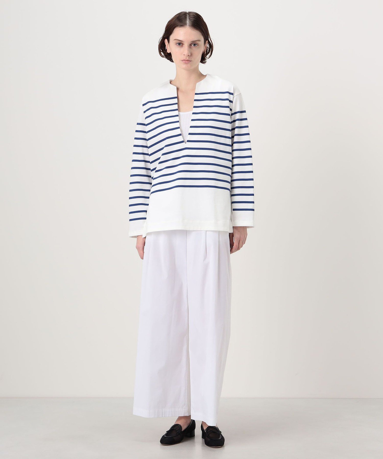 MACPHEE パネルボーダー キーネックプルオーバー トゥモローランド トップス カットソー・Tシャツ ブルー