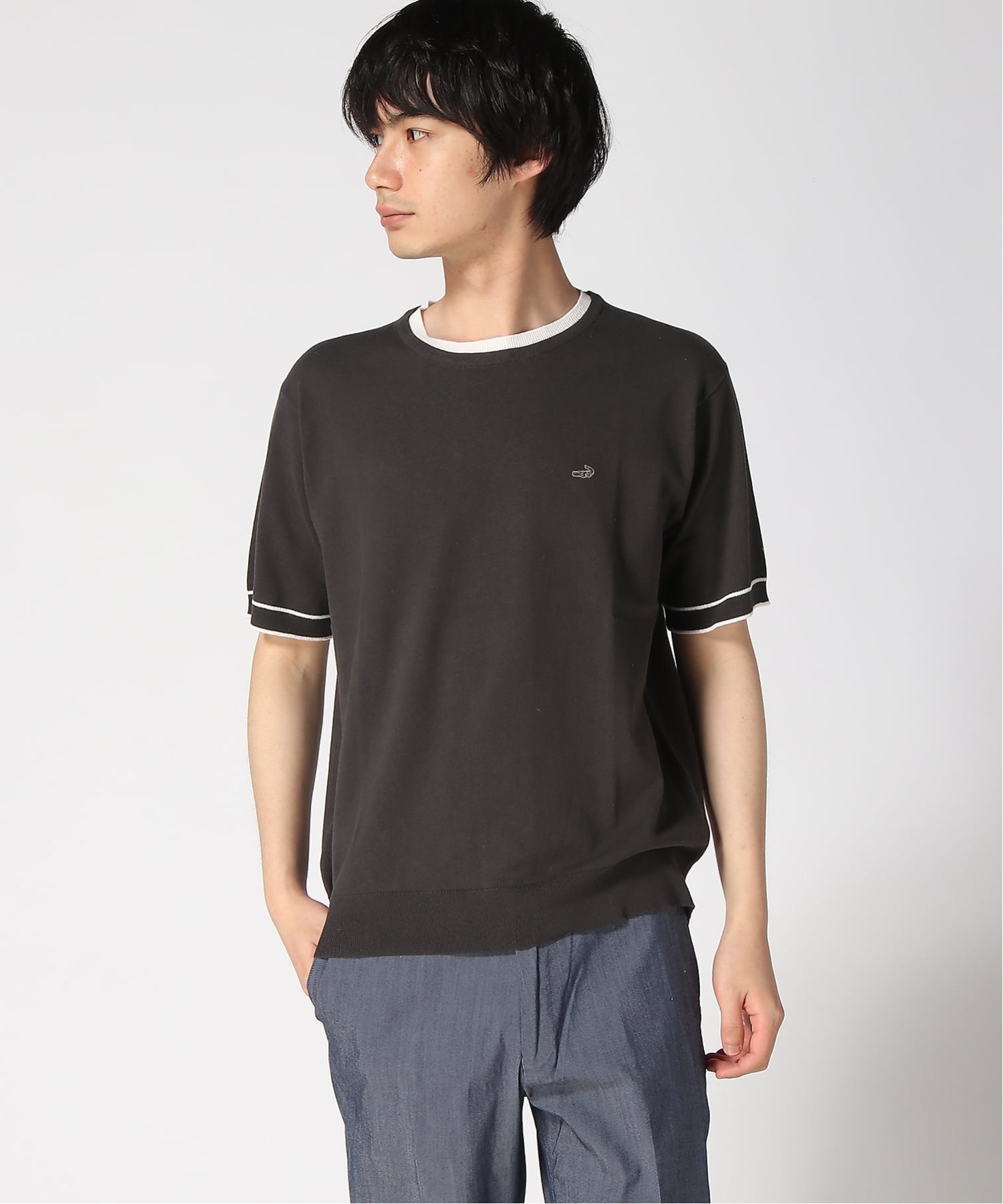 CROCODILE (M)レイヤードデザイン ニット Tシャツ【手洗いOK】 クロコダイル トップス カットソー・Tシャツ グレー【送料無料】