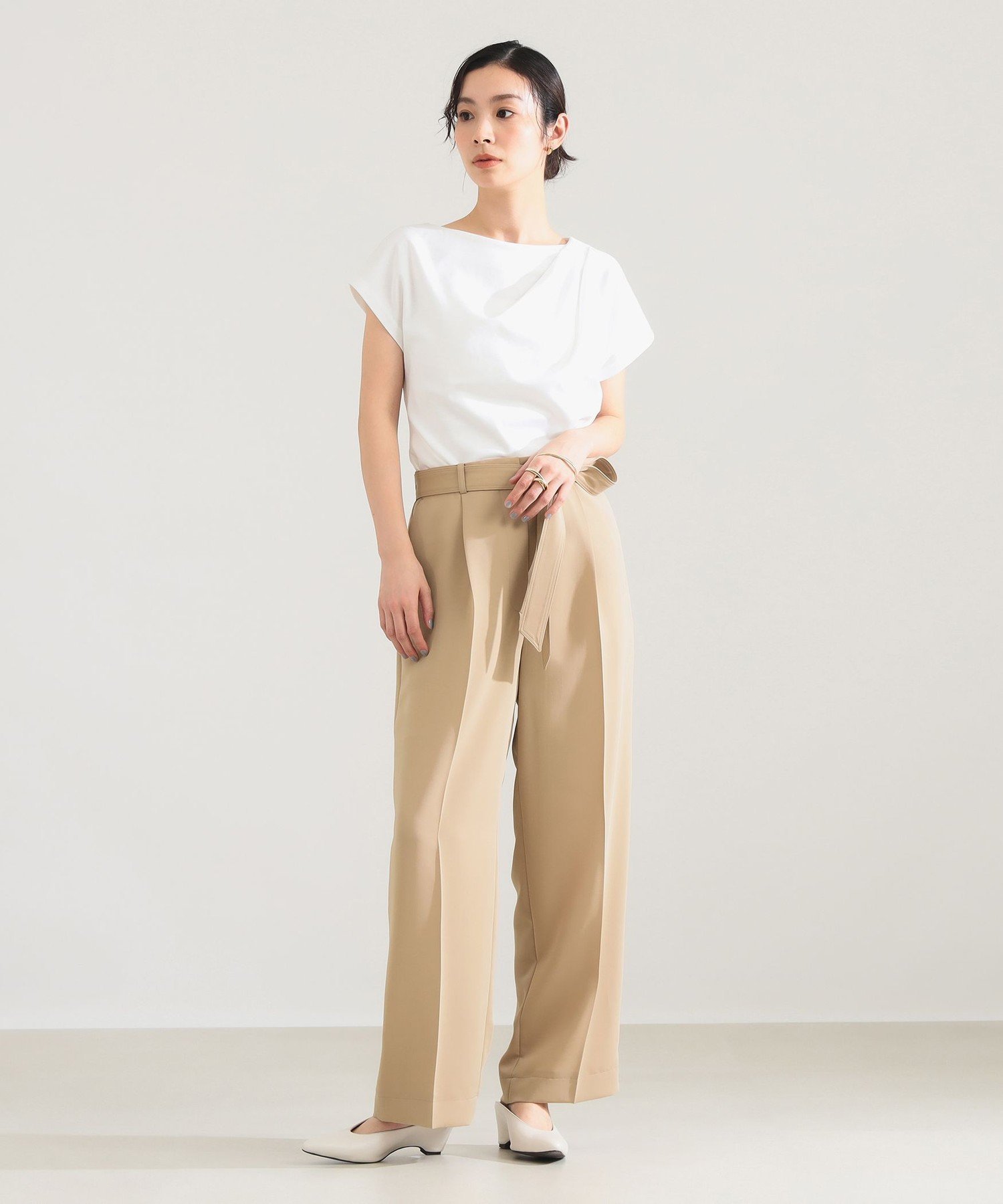 Demi-Luxe BEAMS アシンメトリー ドレープ プルオーバー デミルクス ビームス トップス カットソー・Tシャツ グレー ホワイト【送料無料】