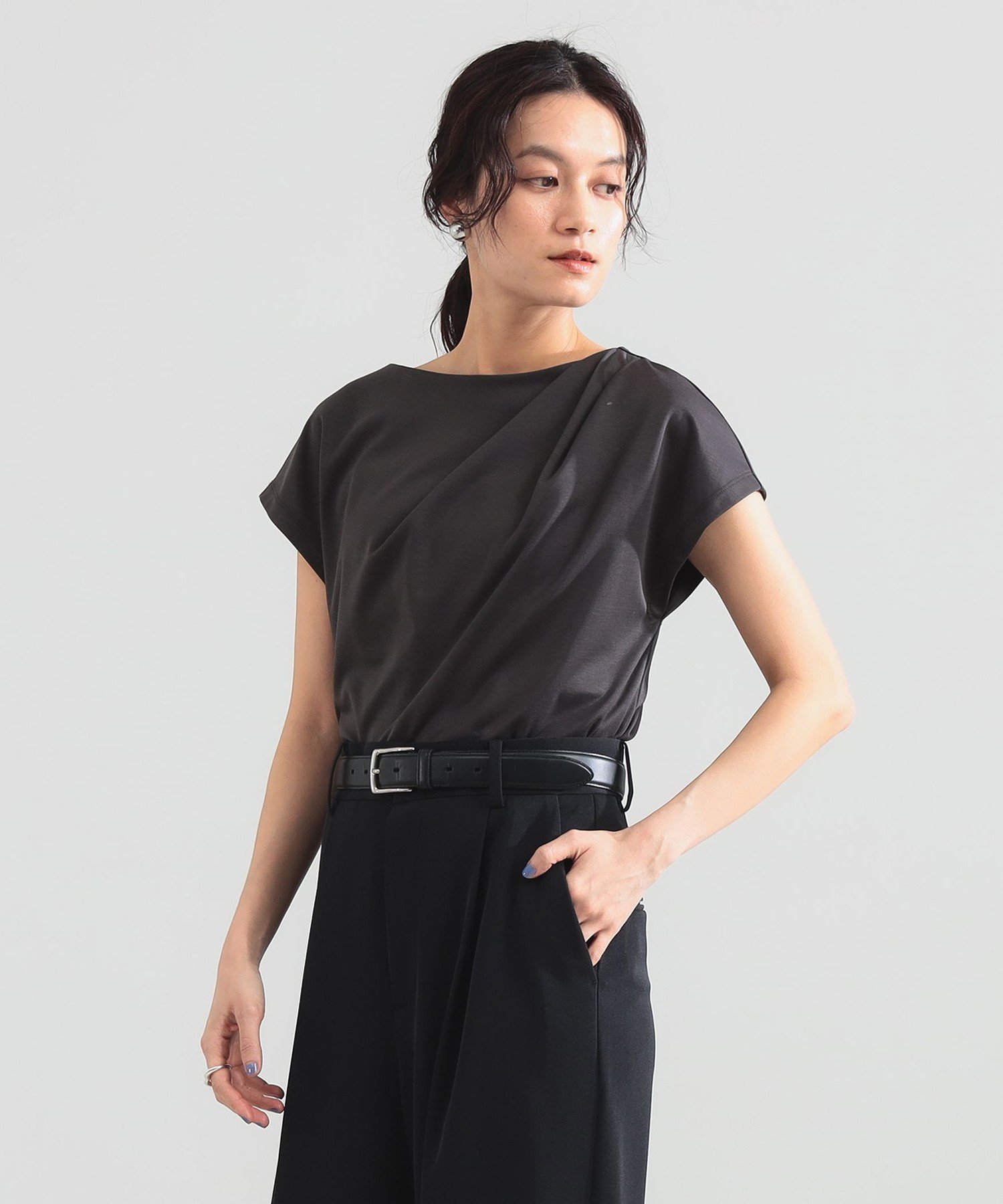 Demi-Luxe BEAMS アシンメトリー ドレープ プルオーバー デミルクス ビームス トップス カットソー・Tシャツ グレー ホワイト【送料無料】