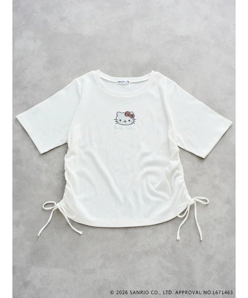 Re-J&SUPURE 【サンリオキャラクターズ】ハローキティラインストーン裾ドロストTシャツ リジェイアンドスプル トップス カットソー・Tシャツ ピンク ホワイト
