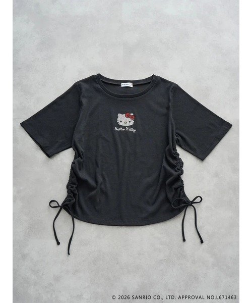 Re-J&SUPURE 【サンリオキャラクターズ】ハローキティラインストーン裾ドロストTシャツ リジェイアンドスプル トップス カットソー・Tシャツ ピンク ホワイト