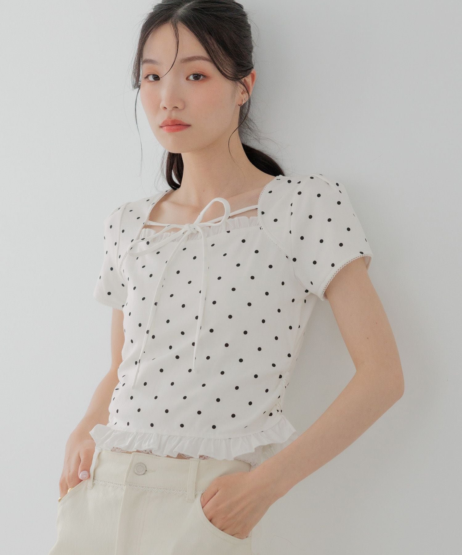 Heather 布帛ドッキングカットTEE ヘザー トップス カットソー・Tシャツ グレー ブラック ホワイト