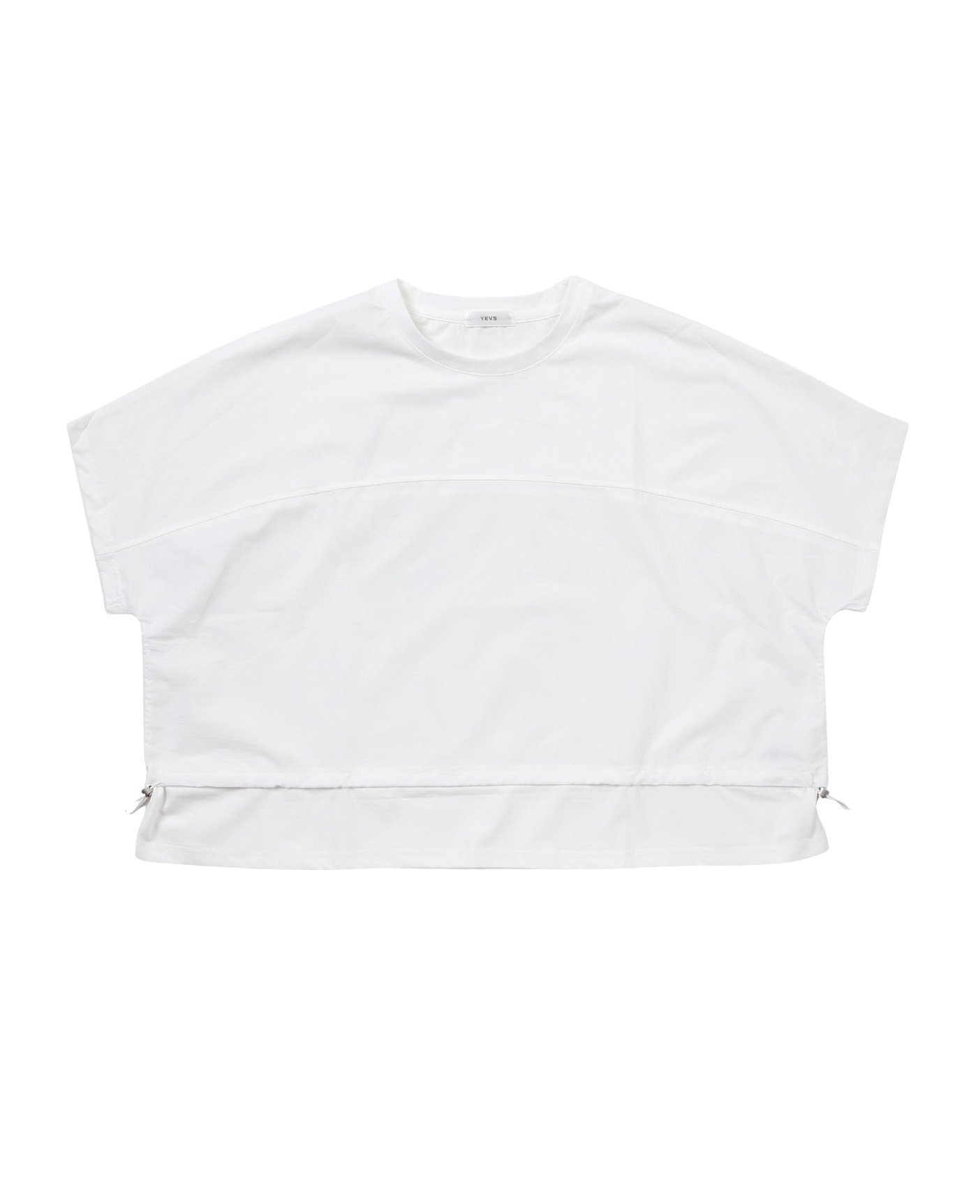 YEVS 裾ドロストデザインクルーTシャツ イーブス トップス カットソー・Tシャツ ホワイト ブラック
