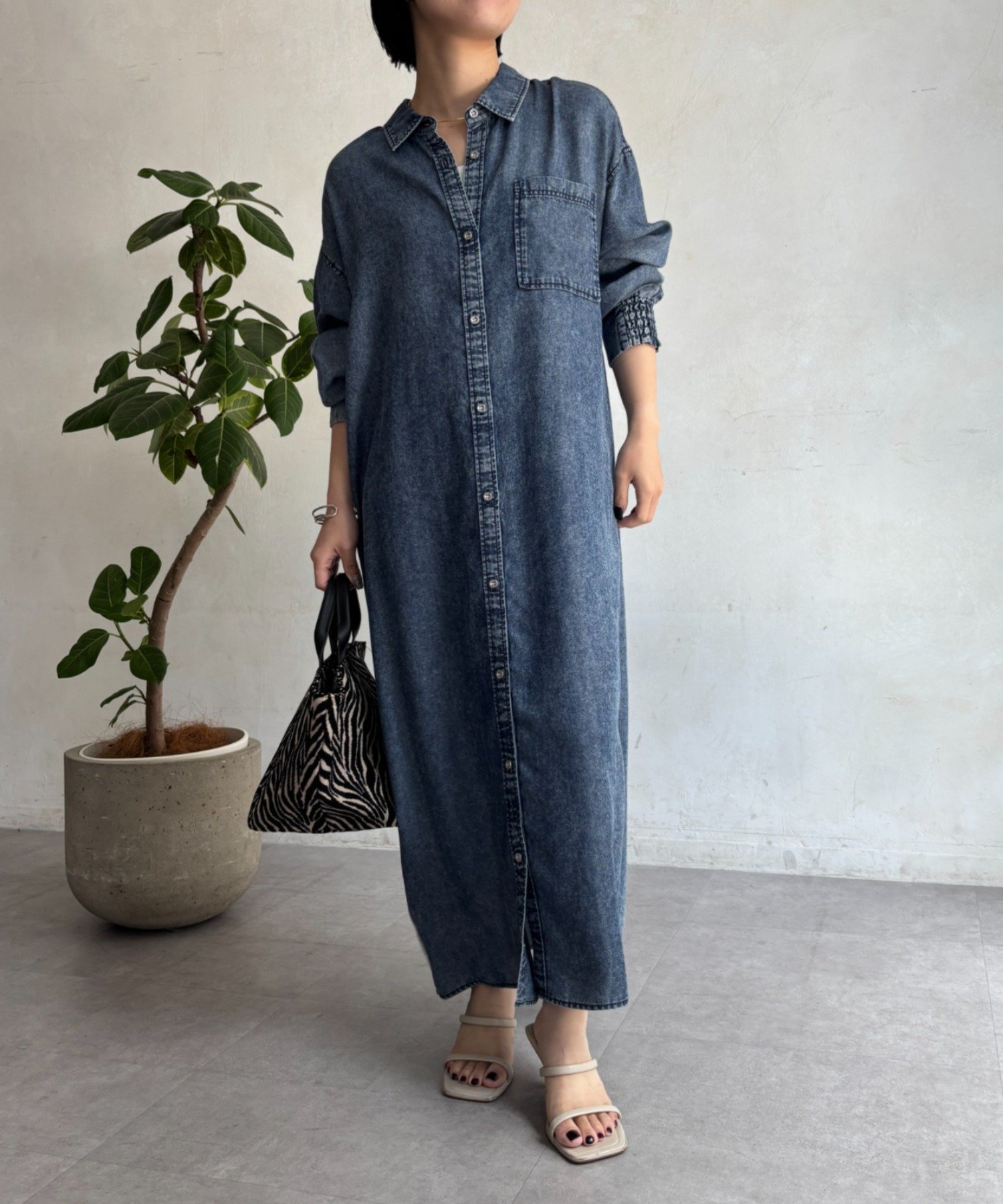 Jena espace merveilleux テンセルシャツワンピース ジェナエスパスメルヴェイユ ワンピース・ドレス その他のワンピース・ドレス ブルー グレー
