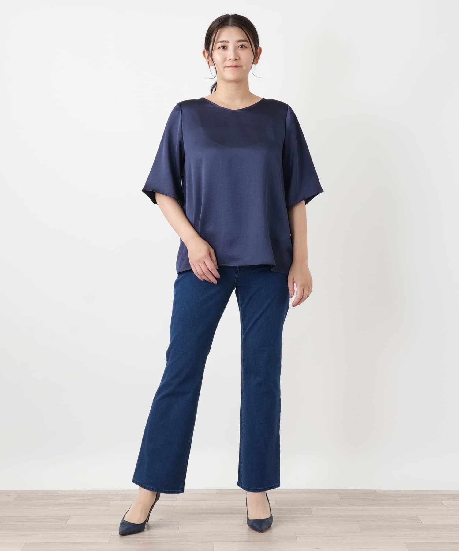 Leilian PLUS HOUSE ブラウス【Leilian WHITE LABEL】 レリアン プラスハウス トップス シャツ・ブラウス グレー ネイビー