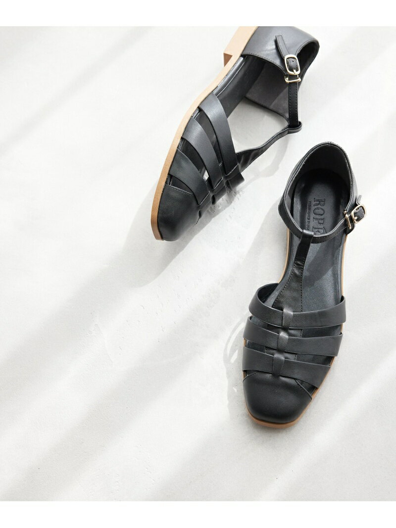 【SALE／50%OFF】ROPE' セミスクエアグルカサンダル ロペ シューズ・靴 サンダル ブラック ホワイト【送料無料】のサムネイル