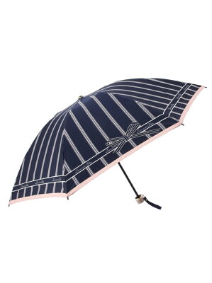 LANVIN en Bleu LANVIN en Bleu(ランバン オン ブルー) 折りたたみ傘 ストライプ×リボン/ワイド55cm ムーンバット ファッション雑貨 折りたたみ傘 ネイビー ピンク ベージュ【送料無料】