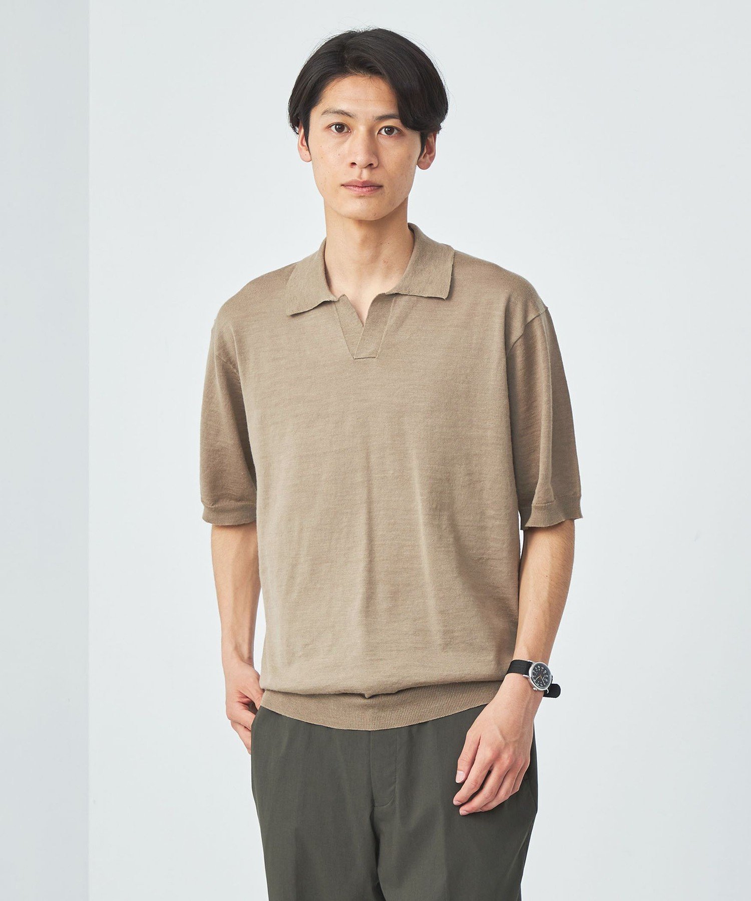 ユナイテッドアローズ 服（父向き） UNITED ARROWS green label relaxing ラミー ナイロン スキッパー ポロシャツ 半袖ニット -ウォッシャブル- ユナイテッドアローズ グリーンレーベルリラクシング トップス ポロシャツ ベージュ グレー ネイビー【送料無料】