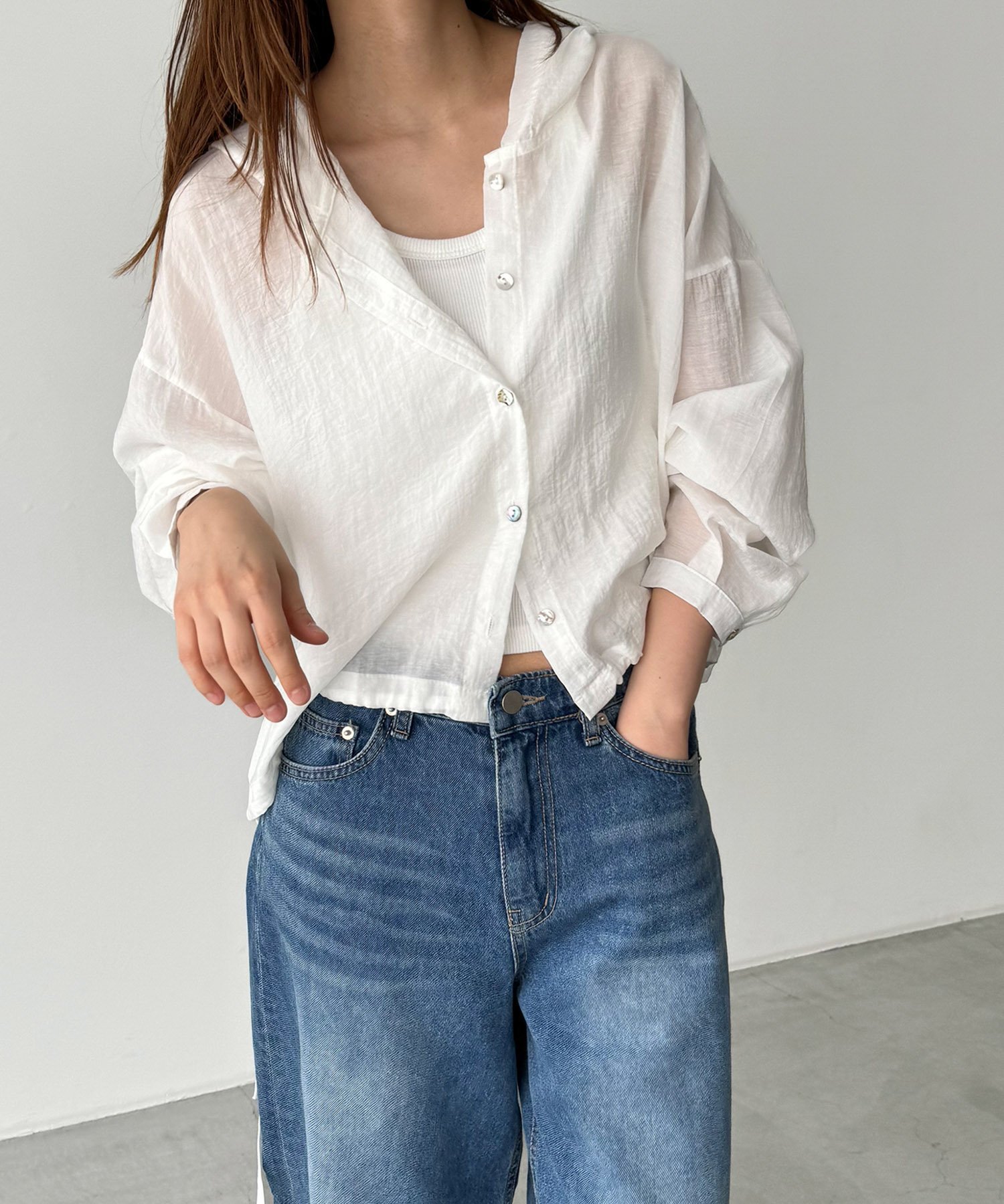 【SALE／20%OFF】El mar El mar シアーパーカーシャツ キャナルジーン トップス シャツ・ブラウス グリーン ホワイト【送料無料】のサムネイル