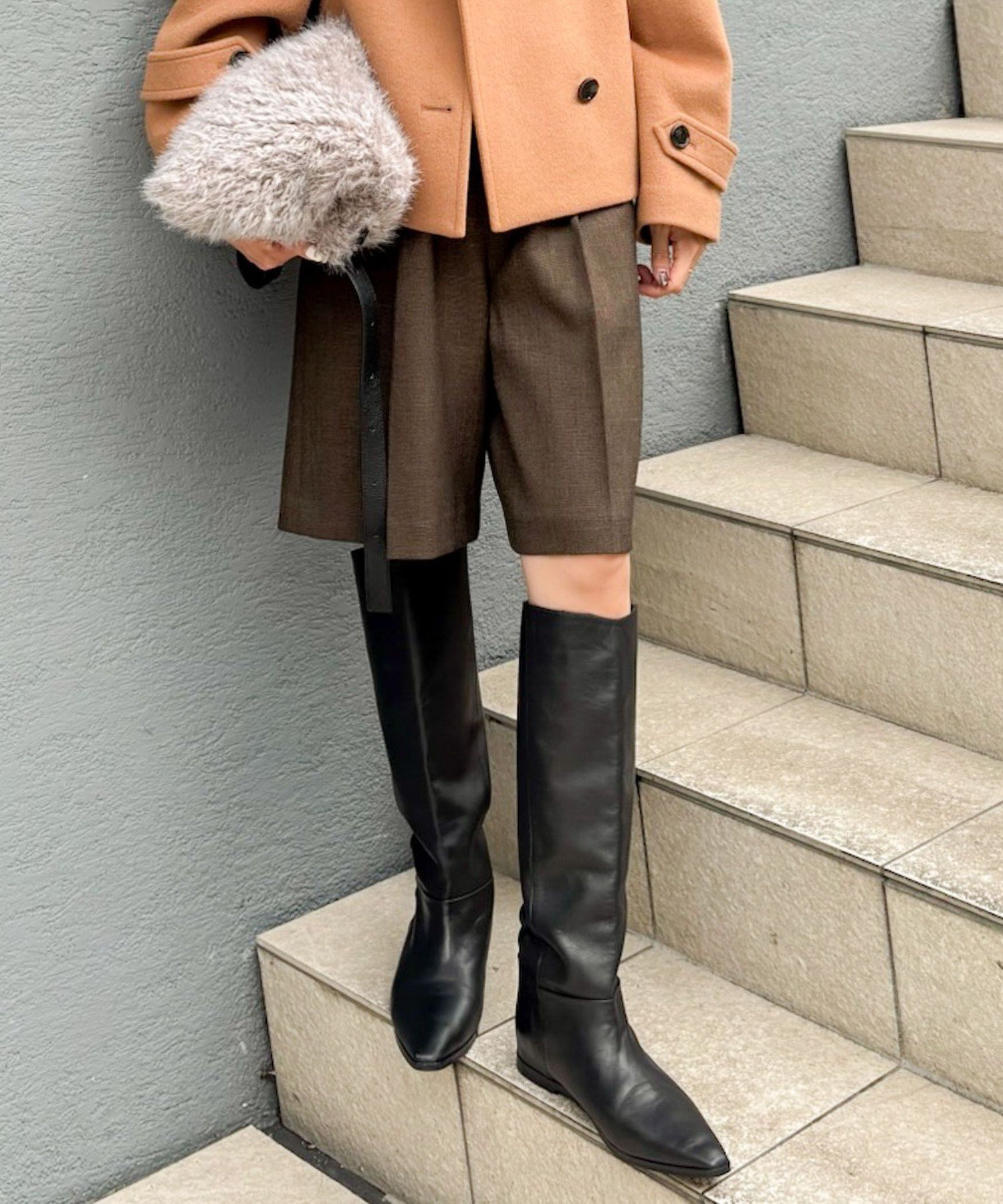 NOLLEY'S 《セットアップ対応》ウォッシャブルウール調ストレッチハーフパンツ ノーリーズ パンツ その他のパンツ ブラウン ネイビー ベージュ【送料無料】のサムネイル