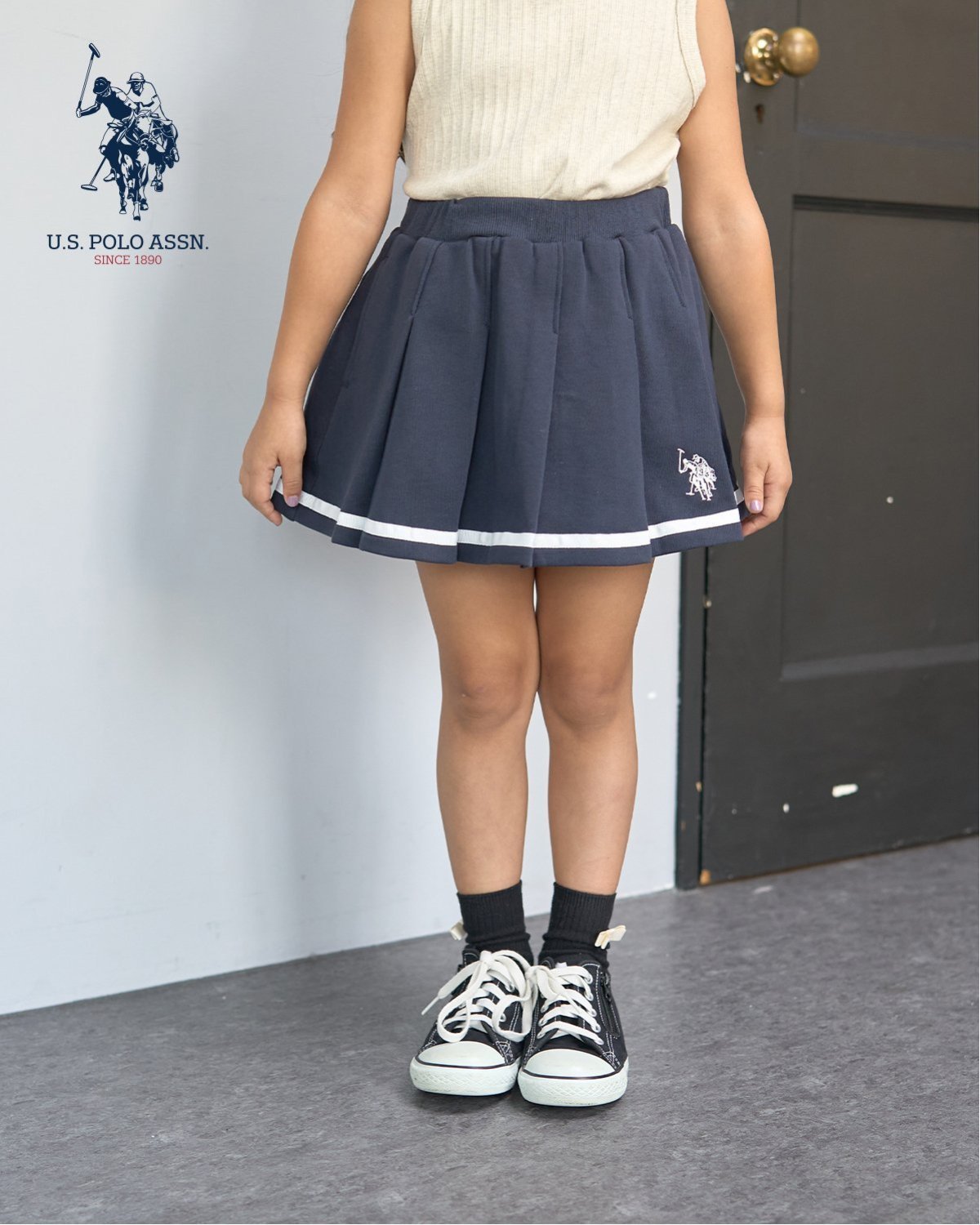 Lycee mine 【U.S.POLO ASSN.】スウェットプリーツスカート(インパン付き) ナルミヤオンライン スカート その他のスカート ホワイト グレー ネイビー ピンクのサムネイル