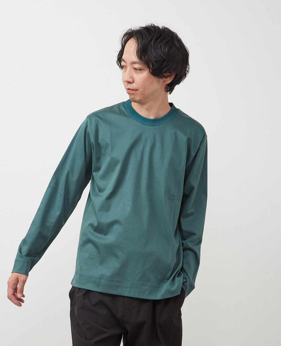 MEN'S MELROSE シルケットポンチスタンダードクルーネックロングスリーブTシャツ メンズメルローズ トップス カットソー・Tシャツ ブルー ホワイト グレー ブラック ネイビー