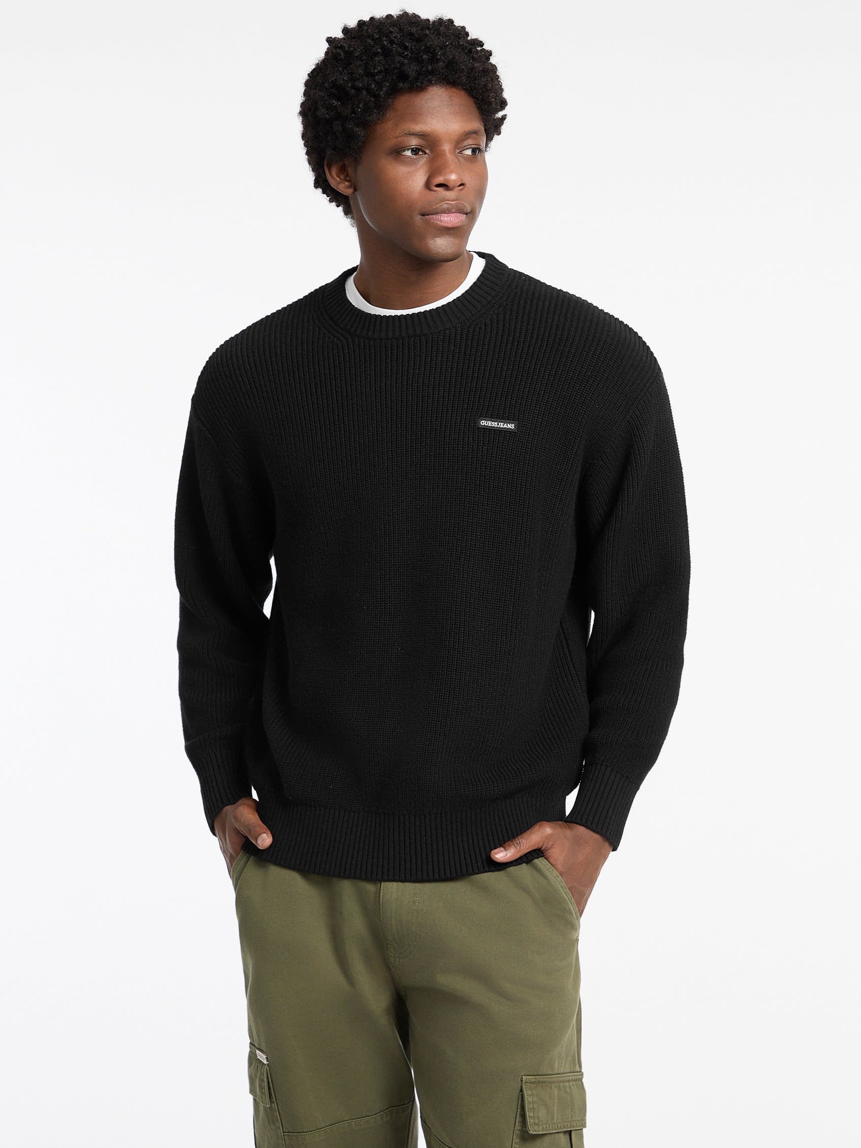GUESS JEANS ニット セーター (M)Patch Sweater ゲス トップス ニット ホワイト ブラック