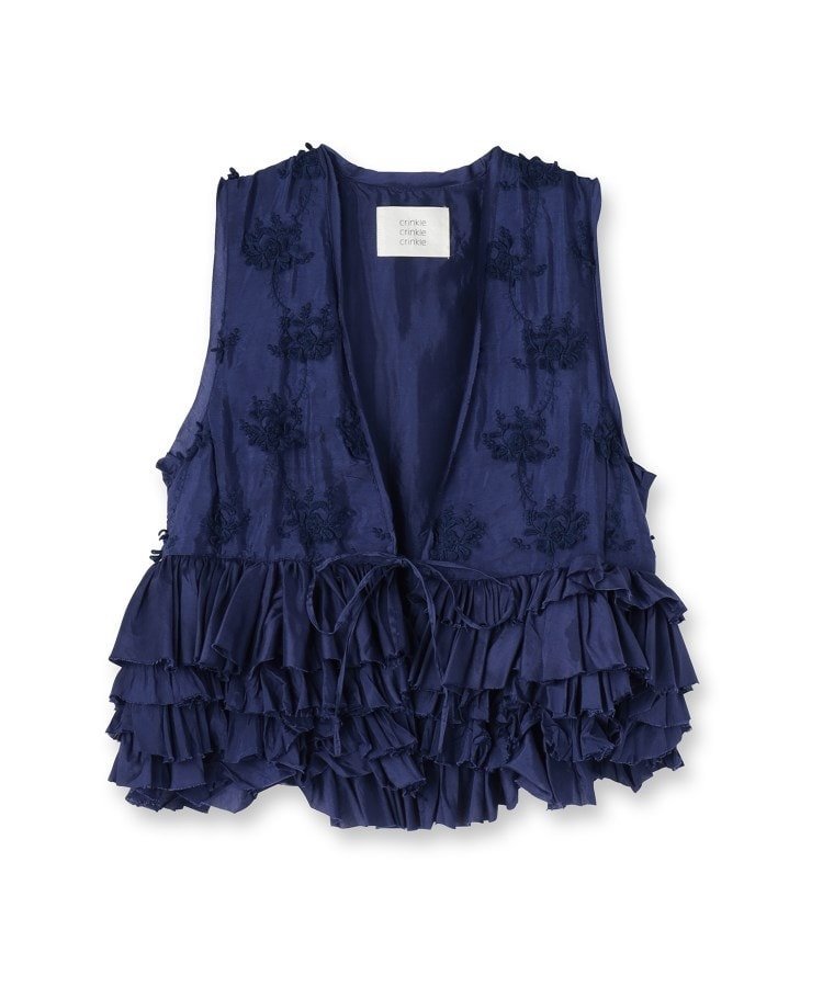 DRESSTERIOR crinkle crinkle crinkle(クリンクルクリンクルクリンクル)frill rayon shantung ベスト ドレステリア トップス ベスト・ジレ ネイビー