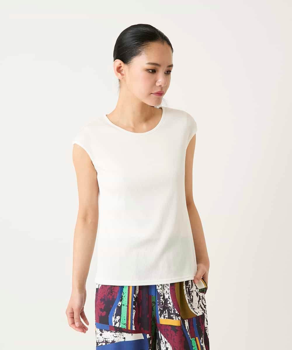 HIROKO BIS キャップスリーブデザインカットソー /洗濯機で洗える ヒロコ ビス トップス カットソー・Tシャツ カーキグリーン ベージュ ホワイト ブラック