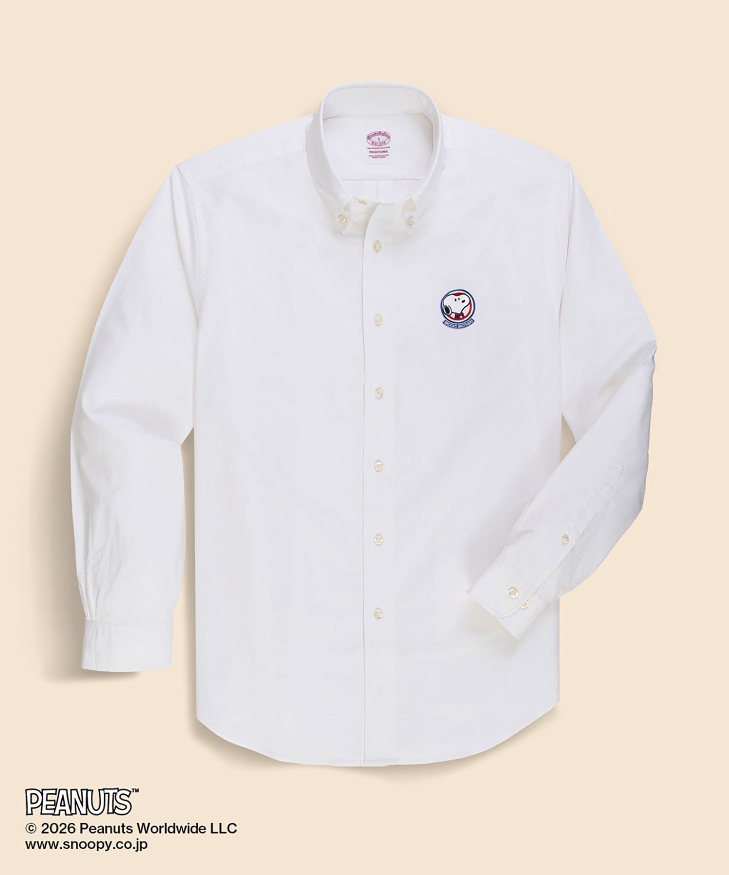 BROOKS BROTHERS Brooks Brothers × PEANUTS スーピマコットン スヌーピーエンブレムエンブロイダリー カジュアルシャツ Traditional Fit ブルックス ブラザーズ トップス シャツ・ブラウス ホワイト【送料無料】