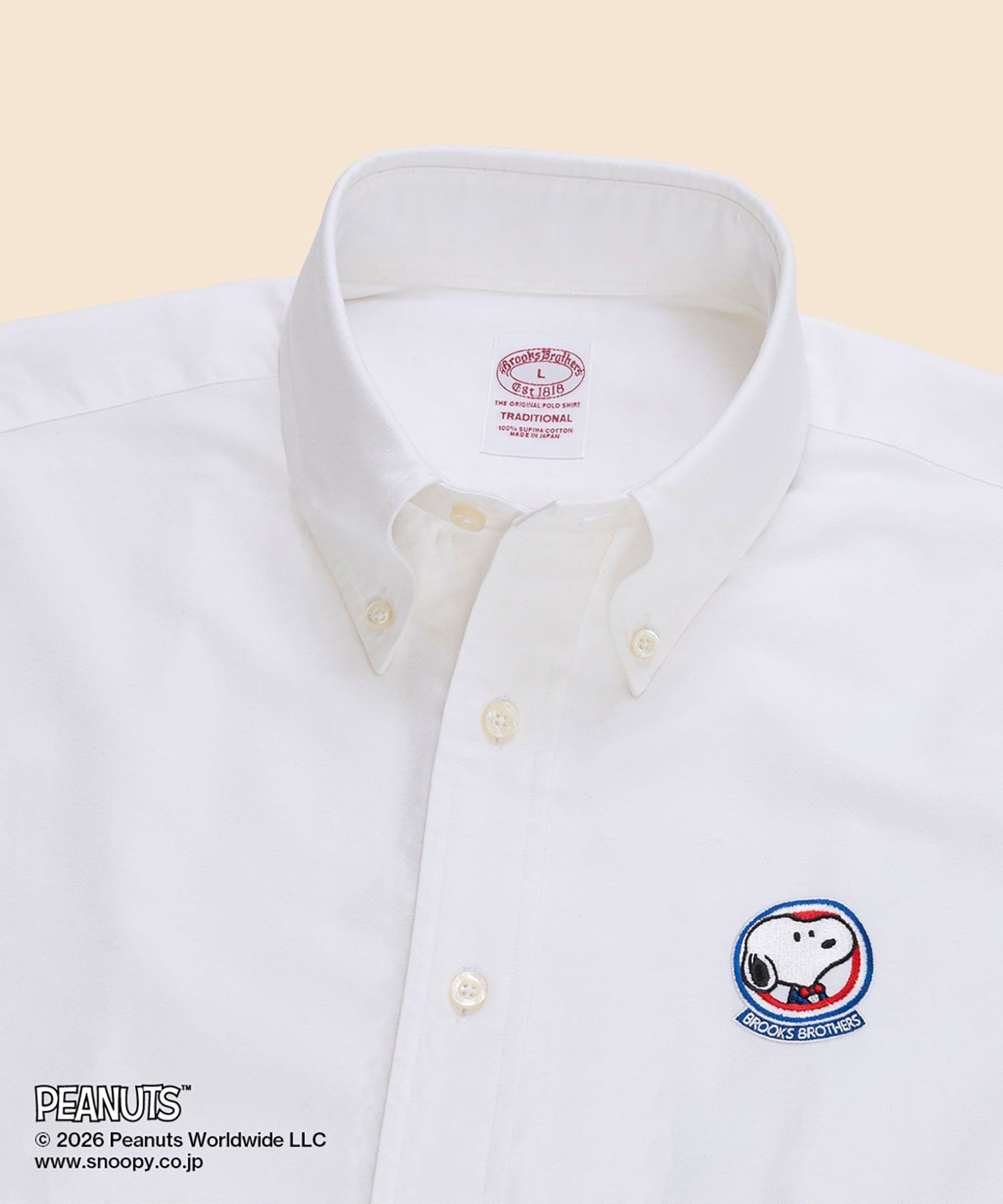 Brooks Brothers × PEANUTS スーピマコットン スヌーピーエンブレムエンブロイダリー カジュアルシャツ Traditional Fit ブルックス ブラザーズ トップス シャツ・ブラウス ホワイト
