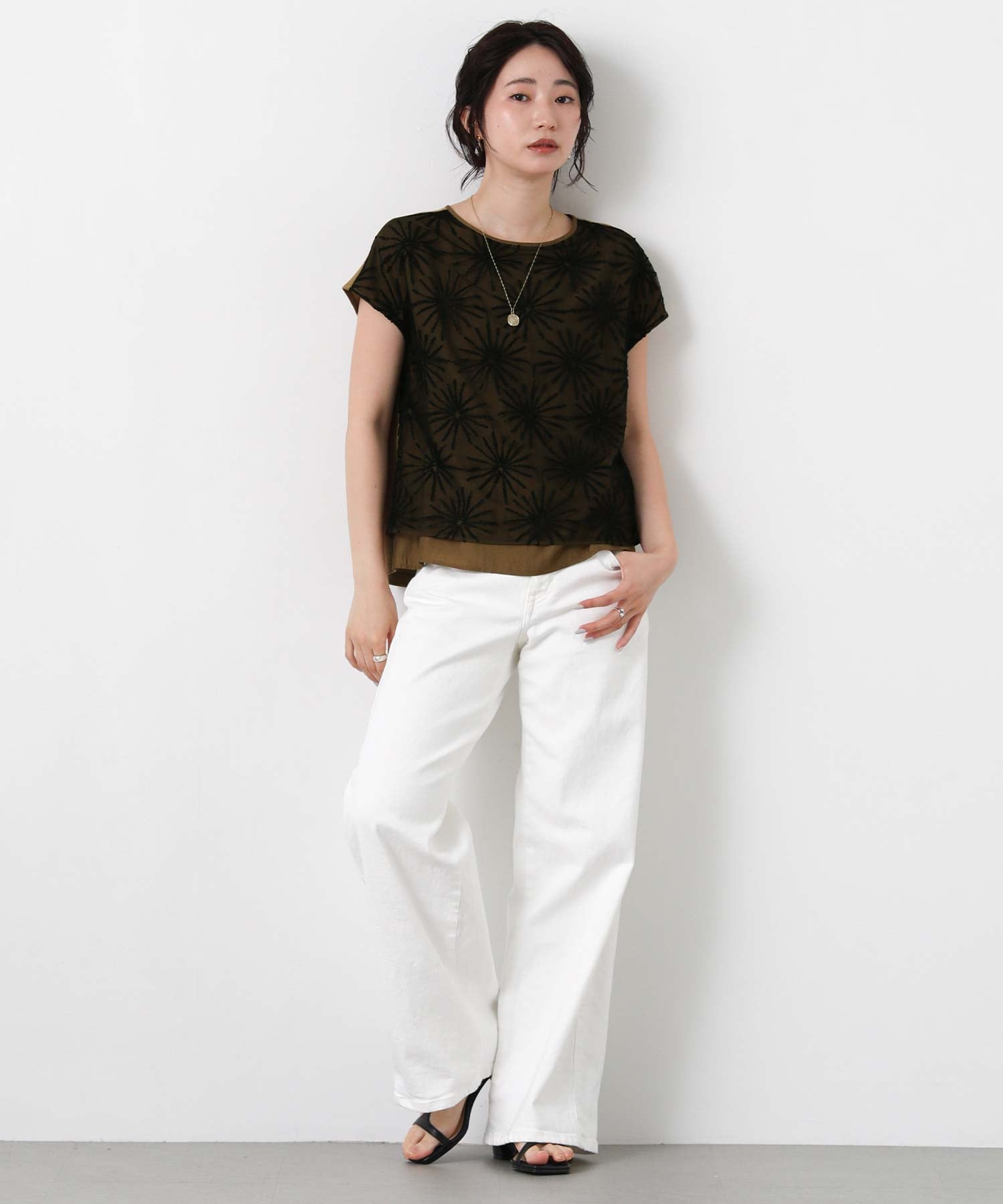 Gready Brilliant/(W)2_レースレイヤードFR グレディブリリアン トップス カットソー・Tシャツ ホワイト ベージュ
