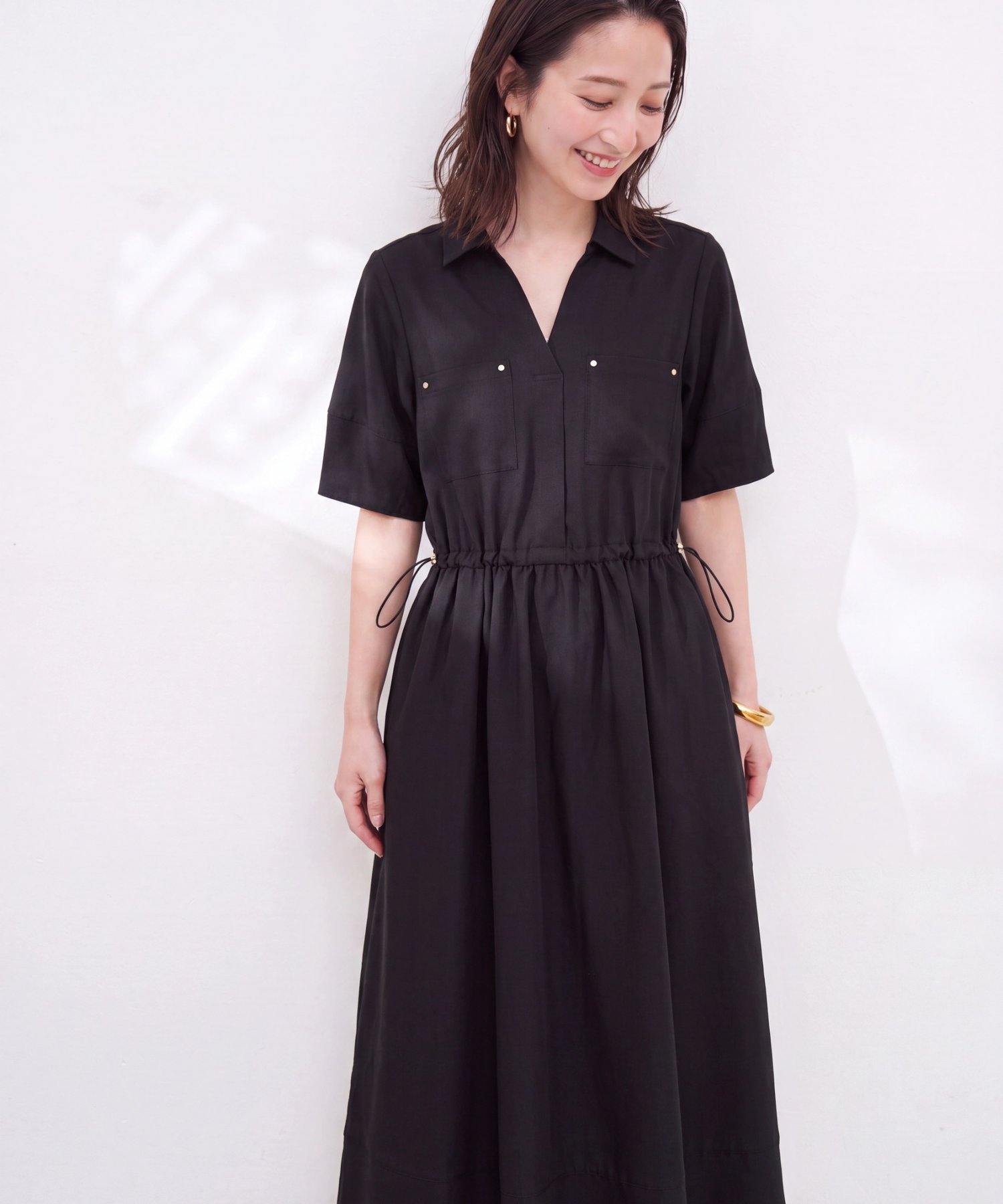 natural couture お上品ドロストスキッパーワンピース ナチュラルクチュール ワンピース・ドレス その他のワンピース・ドレス ブラック ブラウン ベージュ