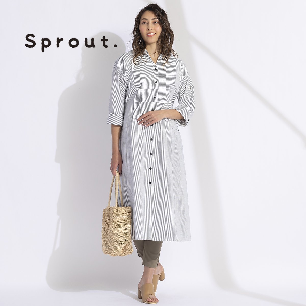 【SALE／64%OFF】Liliane Burty 【Sprout.】サッカーストライプ 前開きワンピース リリアンビューティ ワンピース ワンピースその他 ブルー ホワイト【送料無料】