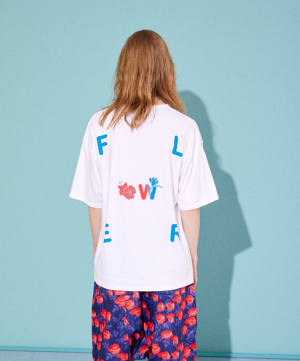 rehacer rehacer:Flower Logo Wide CS レアセル トップス カットソー・Tシャツ ホワイト ブラック ネイビー