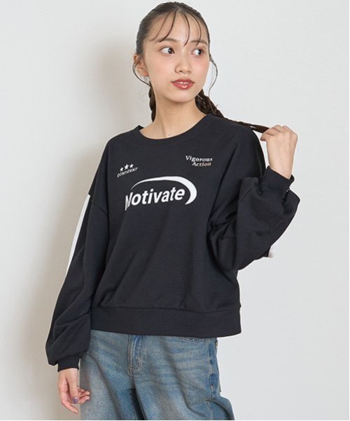 【SALE／50%OFF】Lovetoxic 【LTXC】ラインクロップドトレーナー ナルミヤオンライン トップス スウェット・トレーナー ブラック グレー カーキグリーン ホワイトのサムネイル