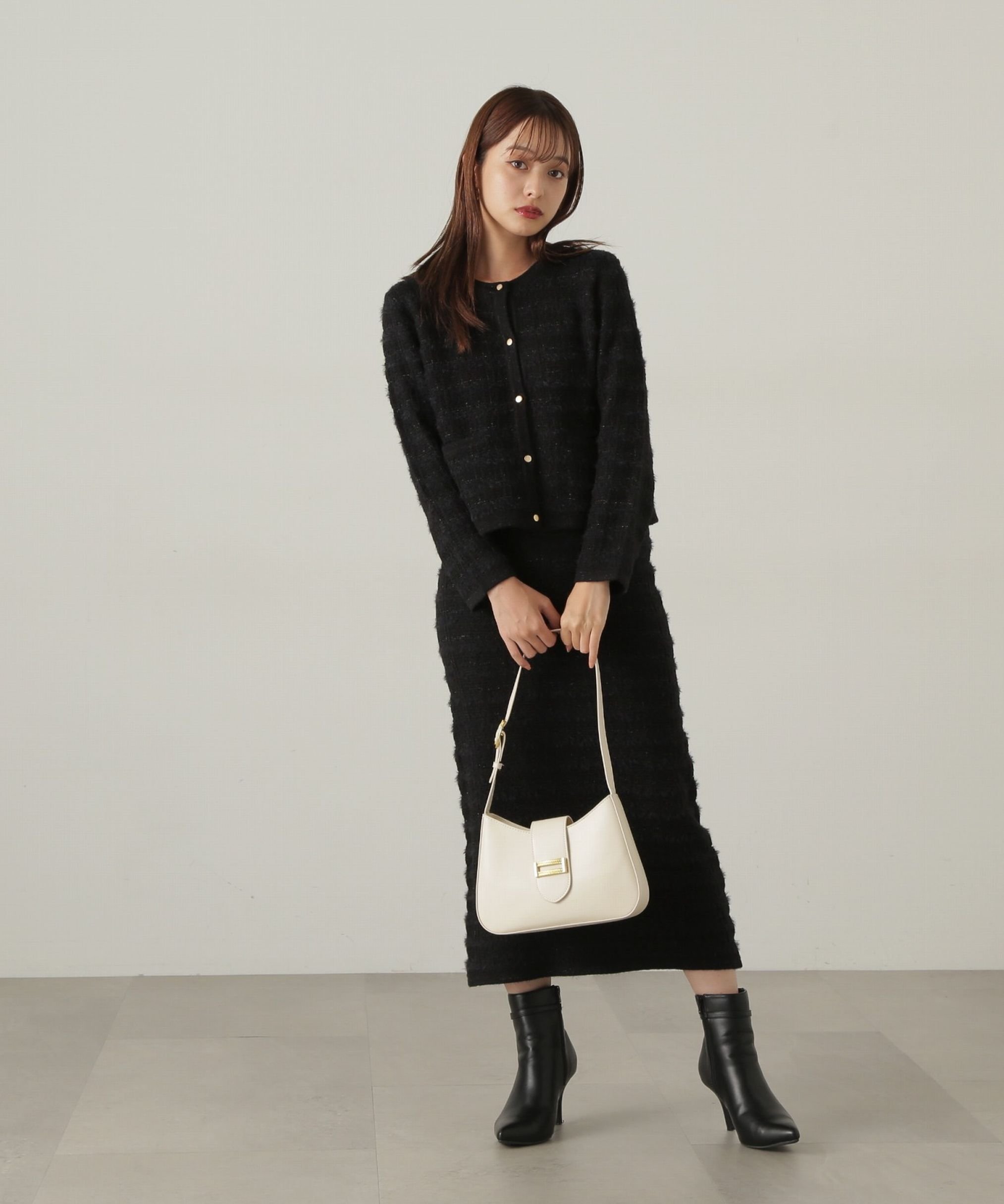 PROPORTION BODY DRESSING ラメ入りフェザーツイード 24AWニットアップ プロポーションボディドレッシング ワンピース・ドレス ワンピース ピンク ブラック ホワイト