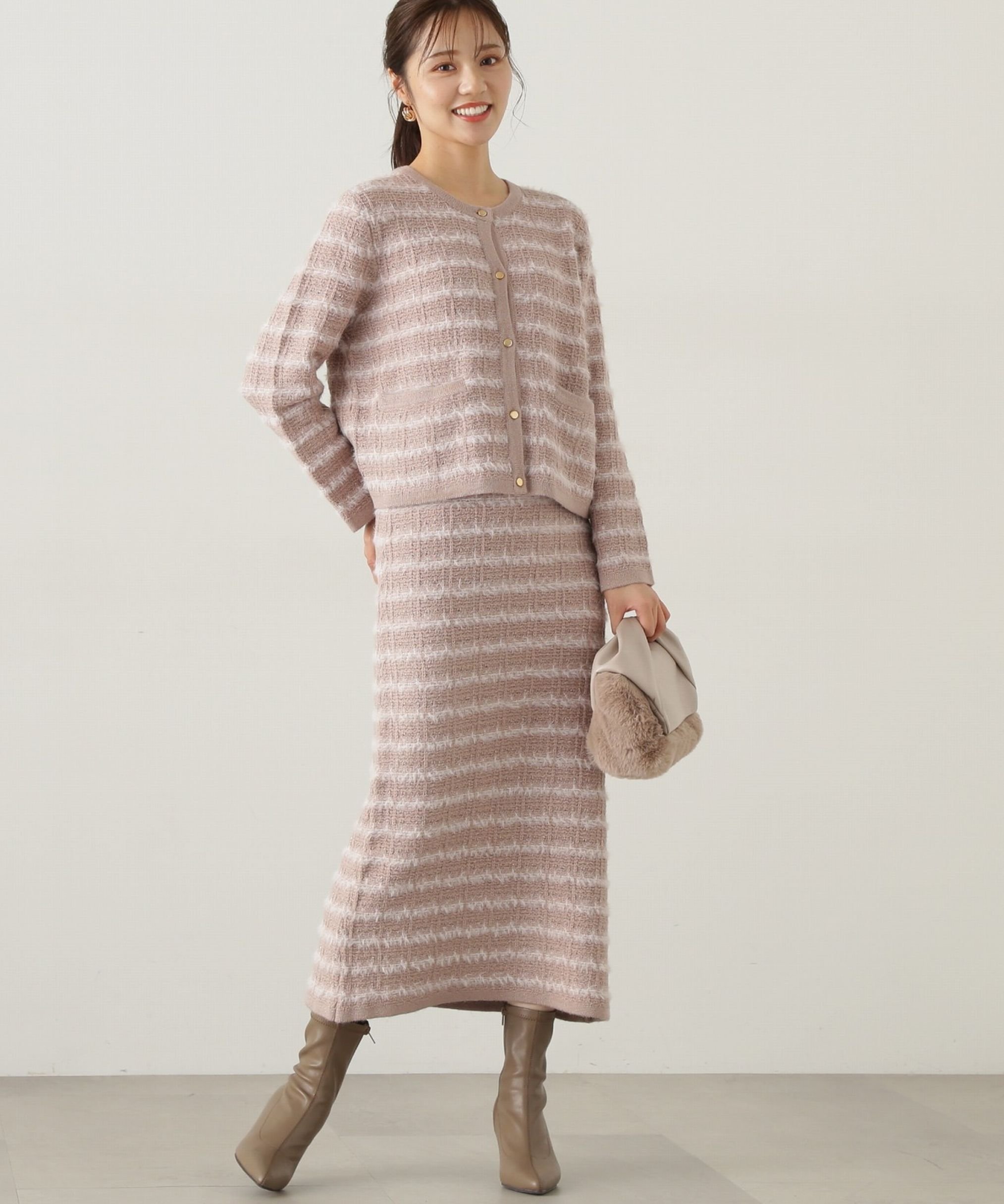 PROPORTION BODY DRESSING ラメ入りフェザーツイード 24AWニットアップ プロポーションボディドレッシング ワンピース・ドレス ワンピース ピンク ブラック ホワイト